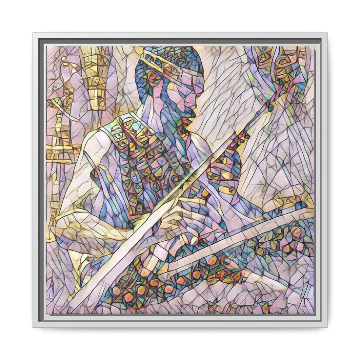 Framed Matte Canvas — Abstract Musician Stained-Glass Art Print