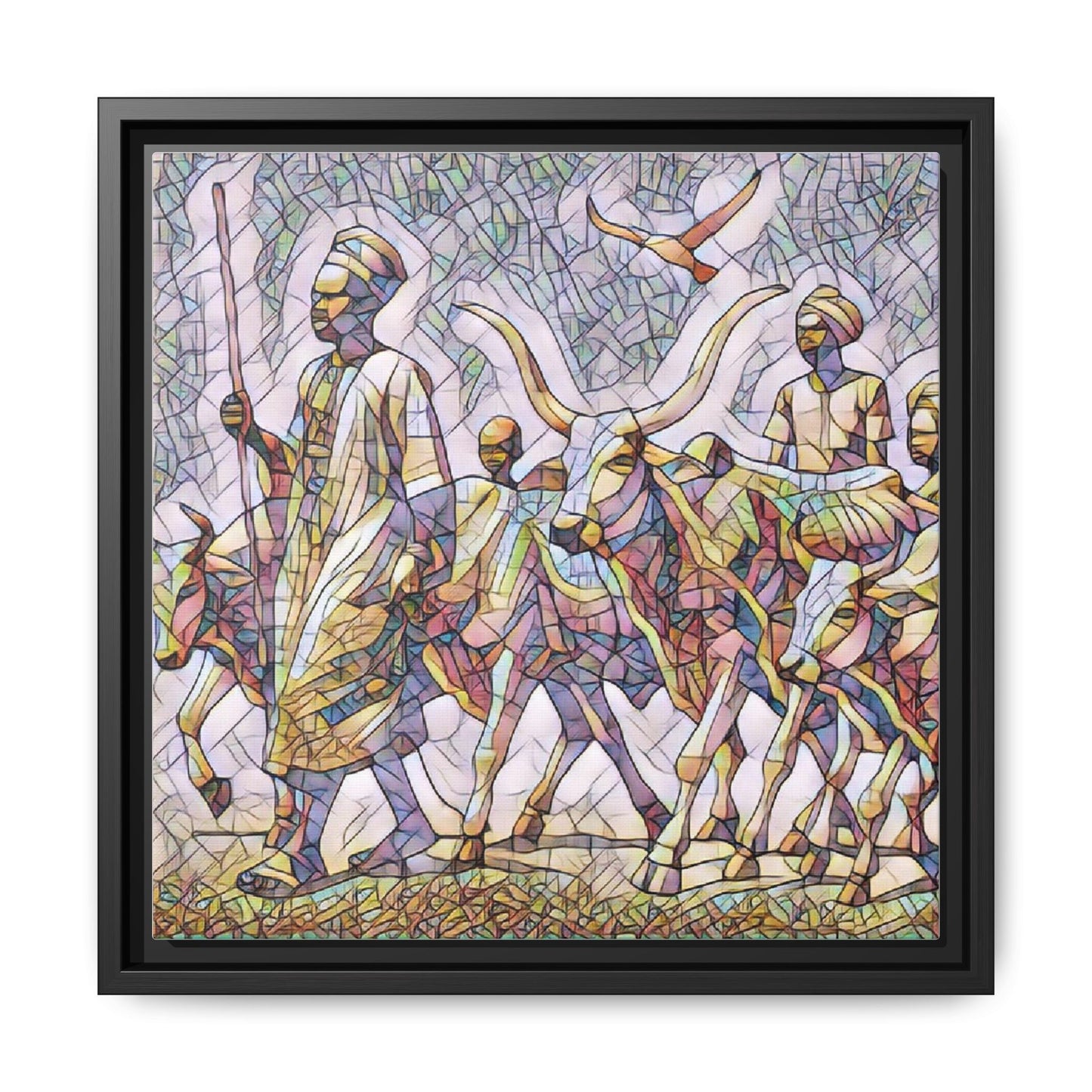 Framed Matte Canvas: Colorful African Herdsmen Art Print
