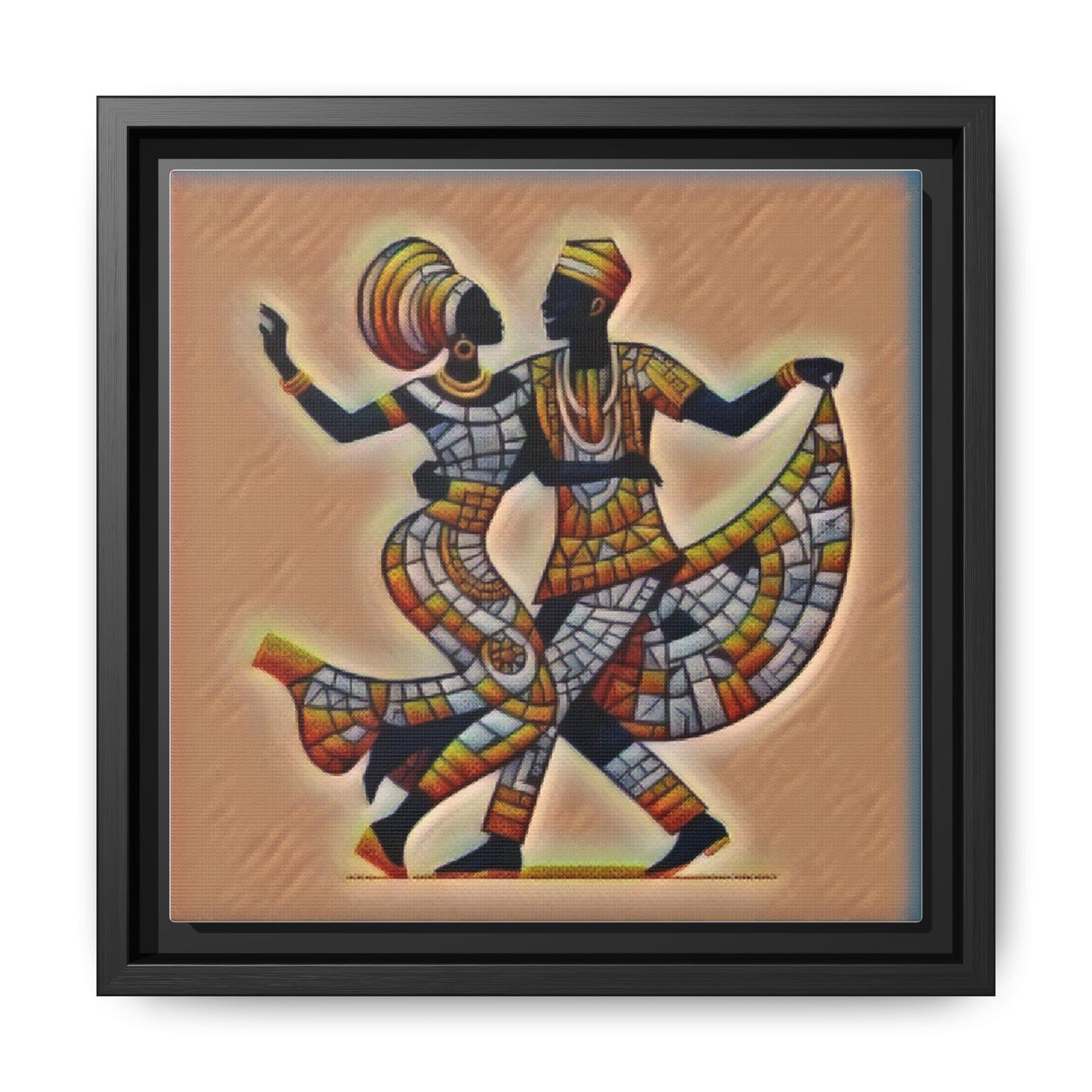 Framed African Dance Mosaic Art Print — Matte Canvas Wall Decor