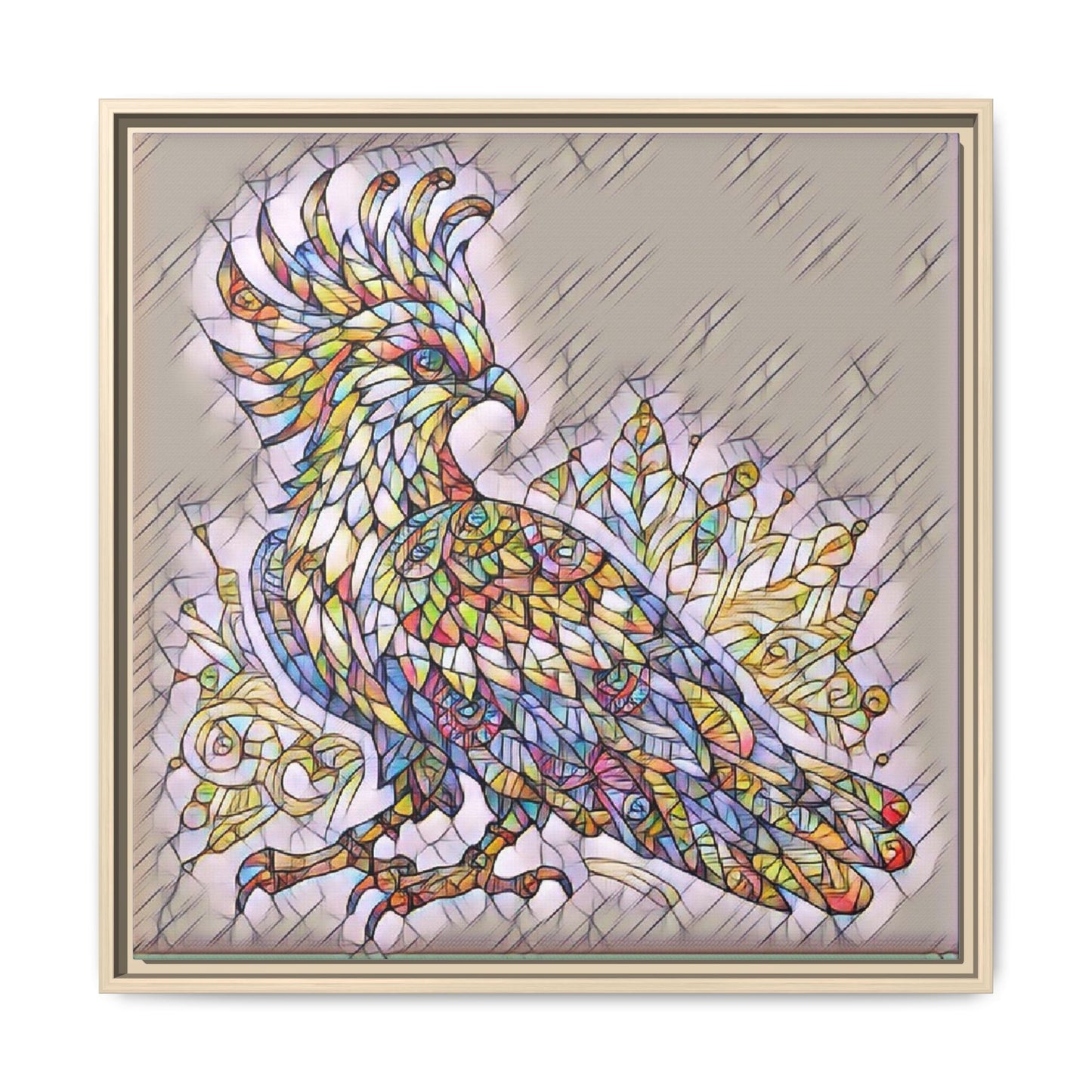 Colorful Stained-Glass Cockatoo Matte Framed Canvas