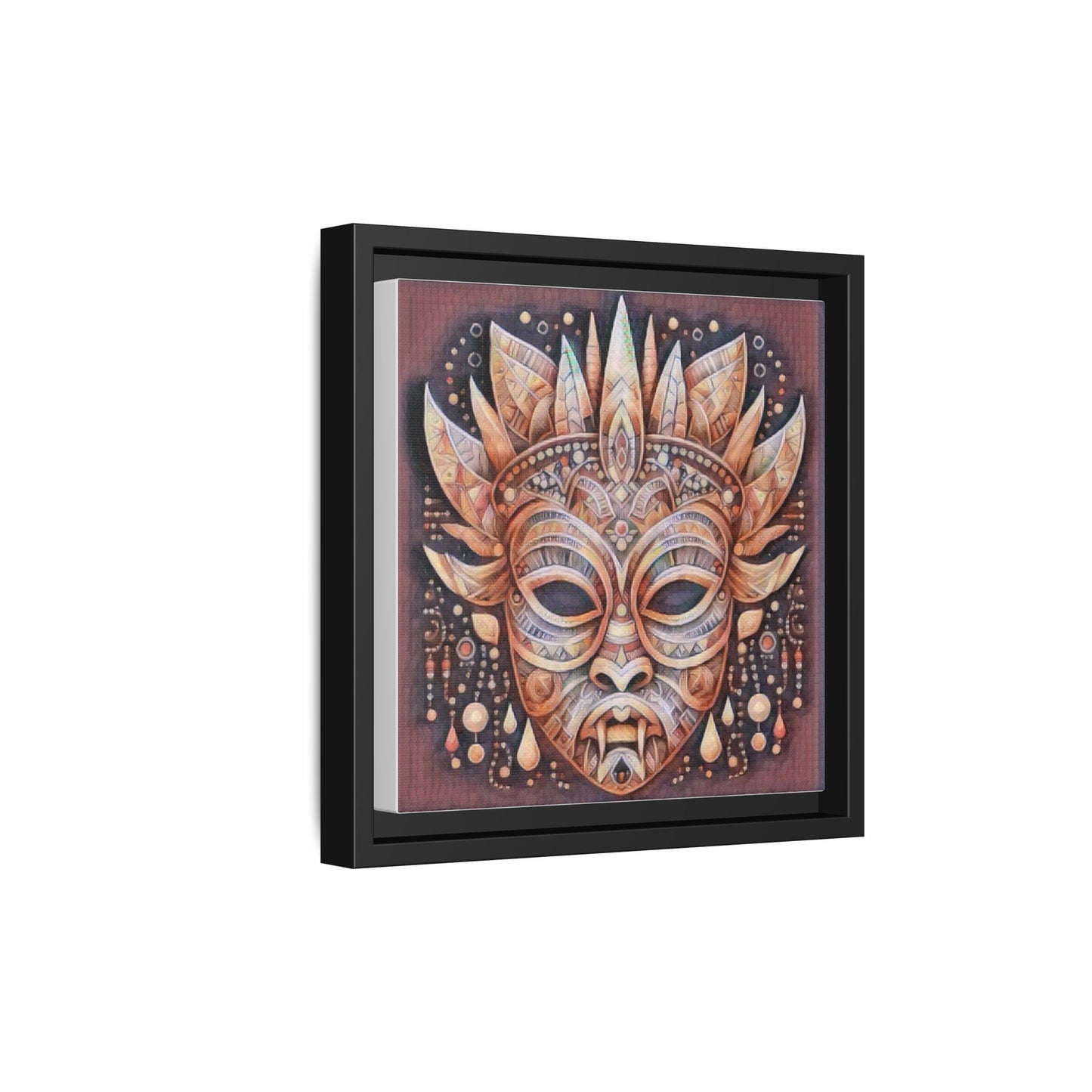 Tribal Sun Mask Framed Canvas Art — Boho Ethnic Wall Decor