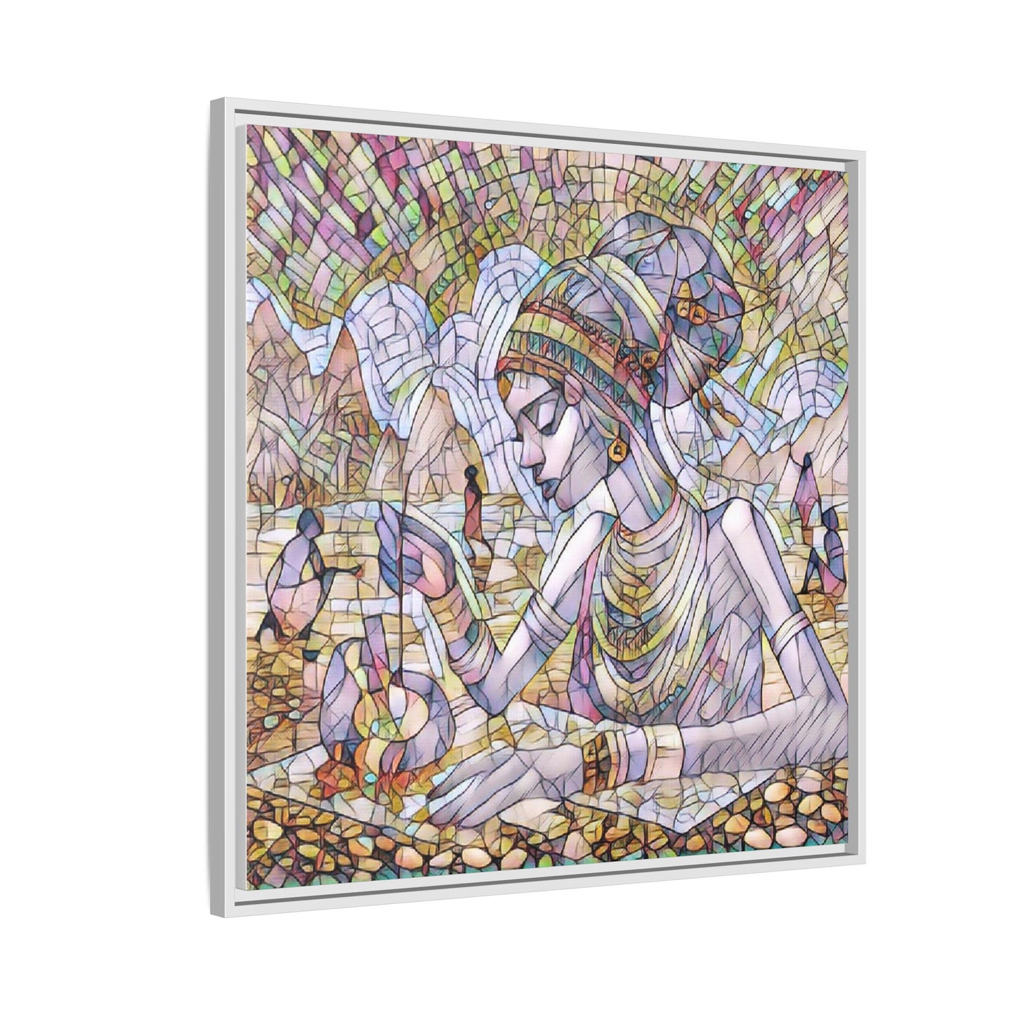 Framed Matte Canvas Art — Mosaic-Inspired Egyptian Woman Illustration