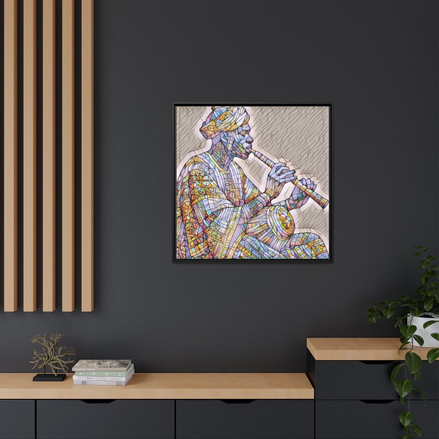 Framed Canvas Art — Colorful Middle Eastern Flute Player Print