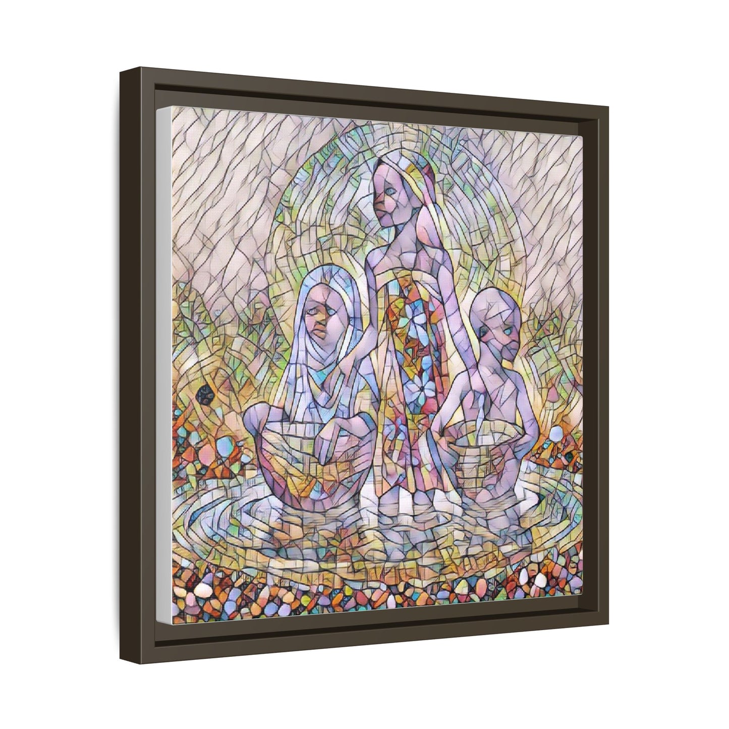 Framed Matte Canvas Art — Stained Glass Trio Women Illustration