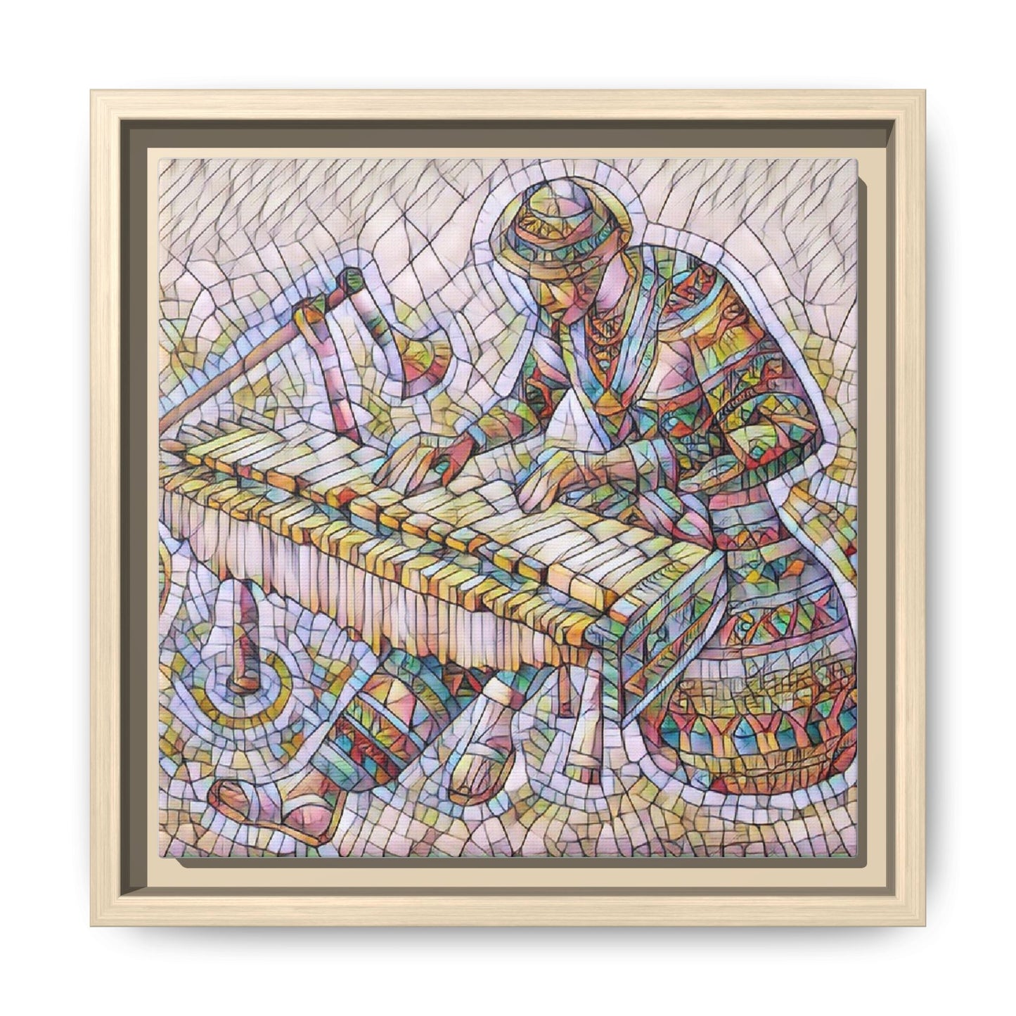 Framed Canvas Art - Colorful Mosaic Vibraphone Musician Print