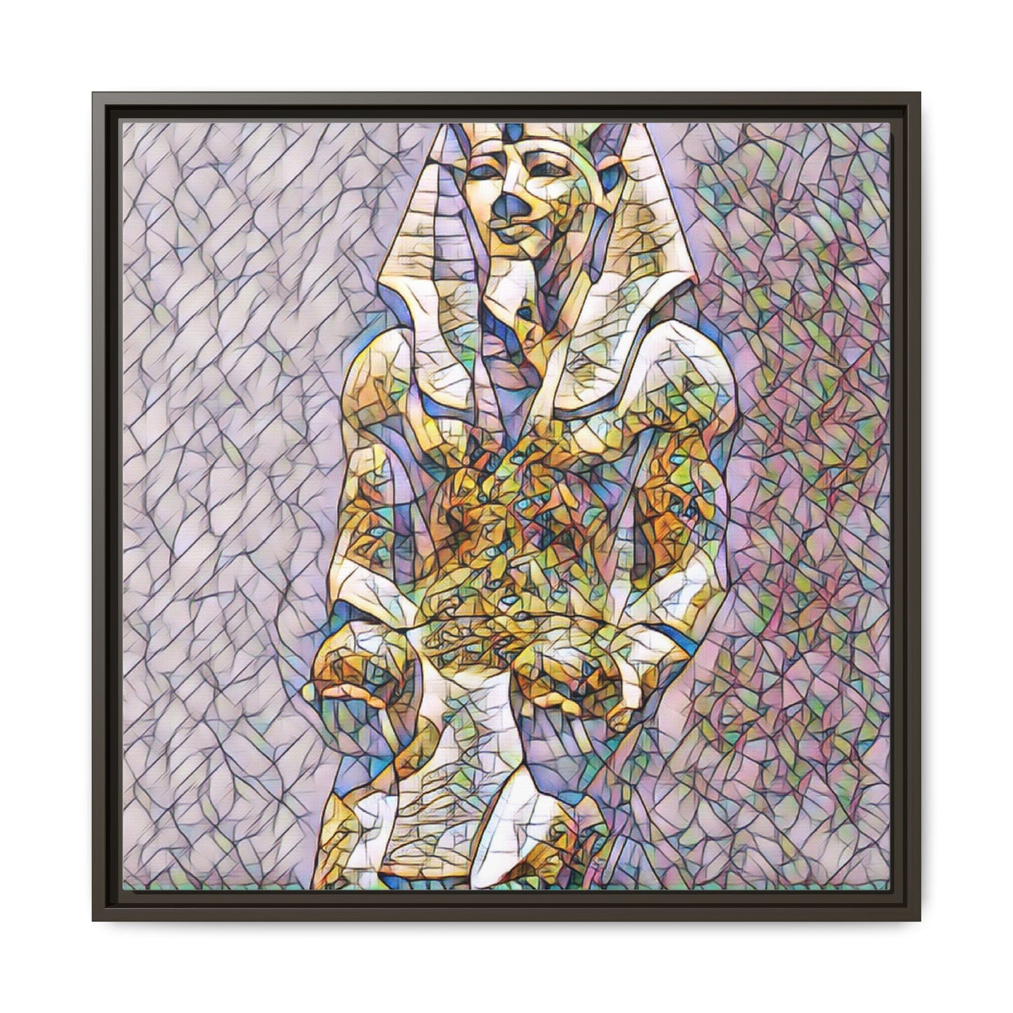 Framed Abstract Pharaoh Matte Canvas Wall Art — Multicolor Egyptian Statue Print