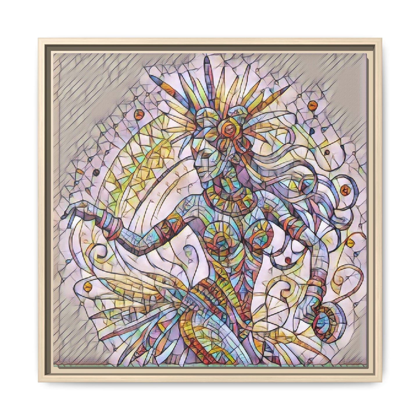 Colorful Mermaid Mosaic Framed Canvas Art — Boho Ocean Wall Decor