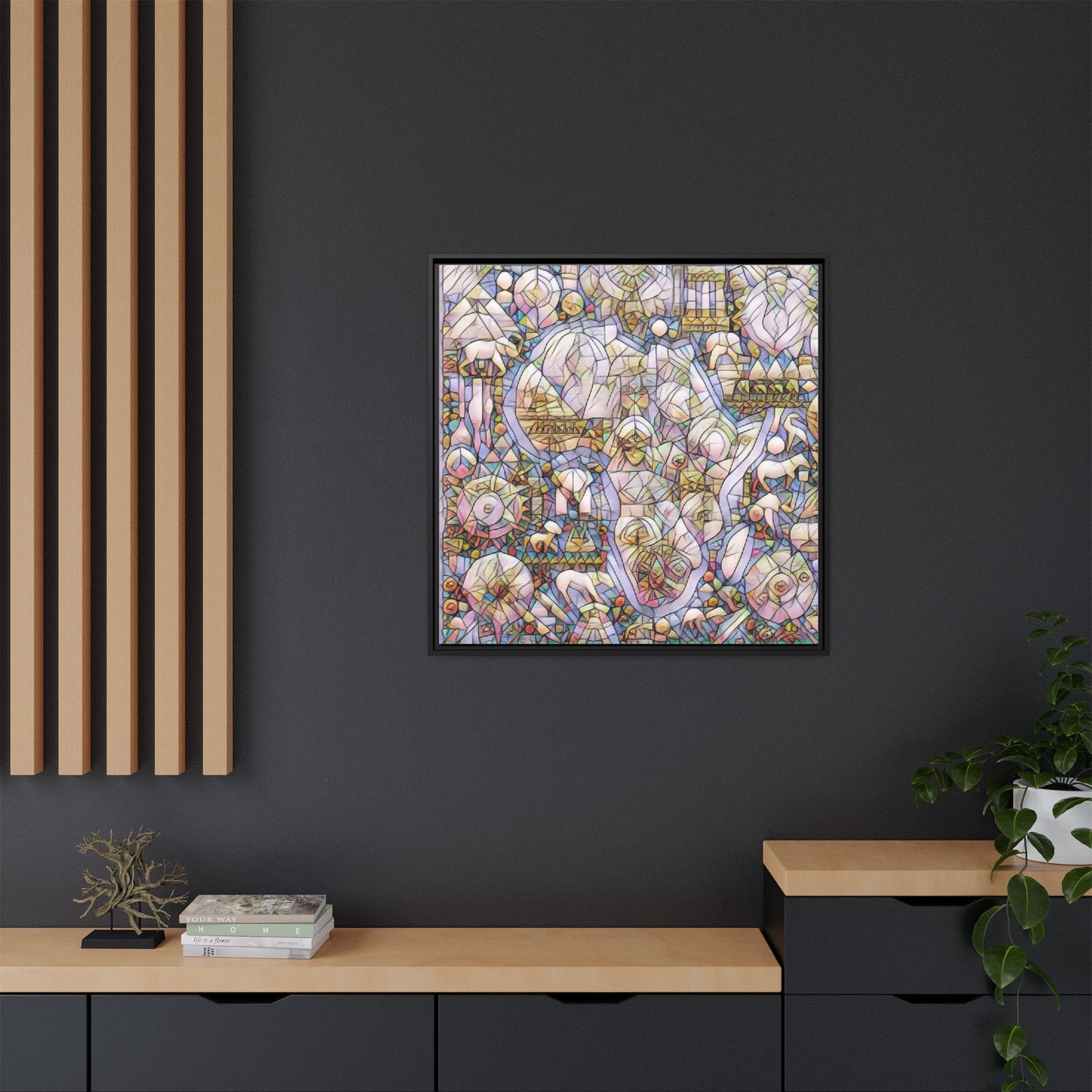 Abstract Stained-Glass Style Framed Canvas Print