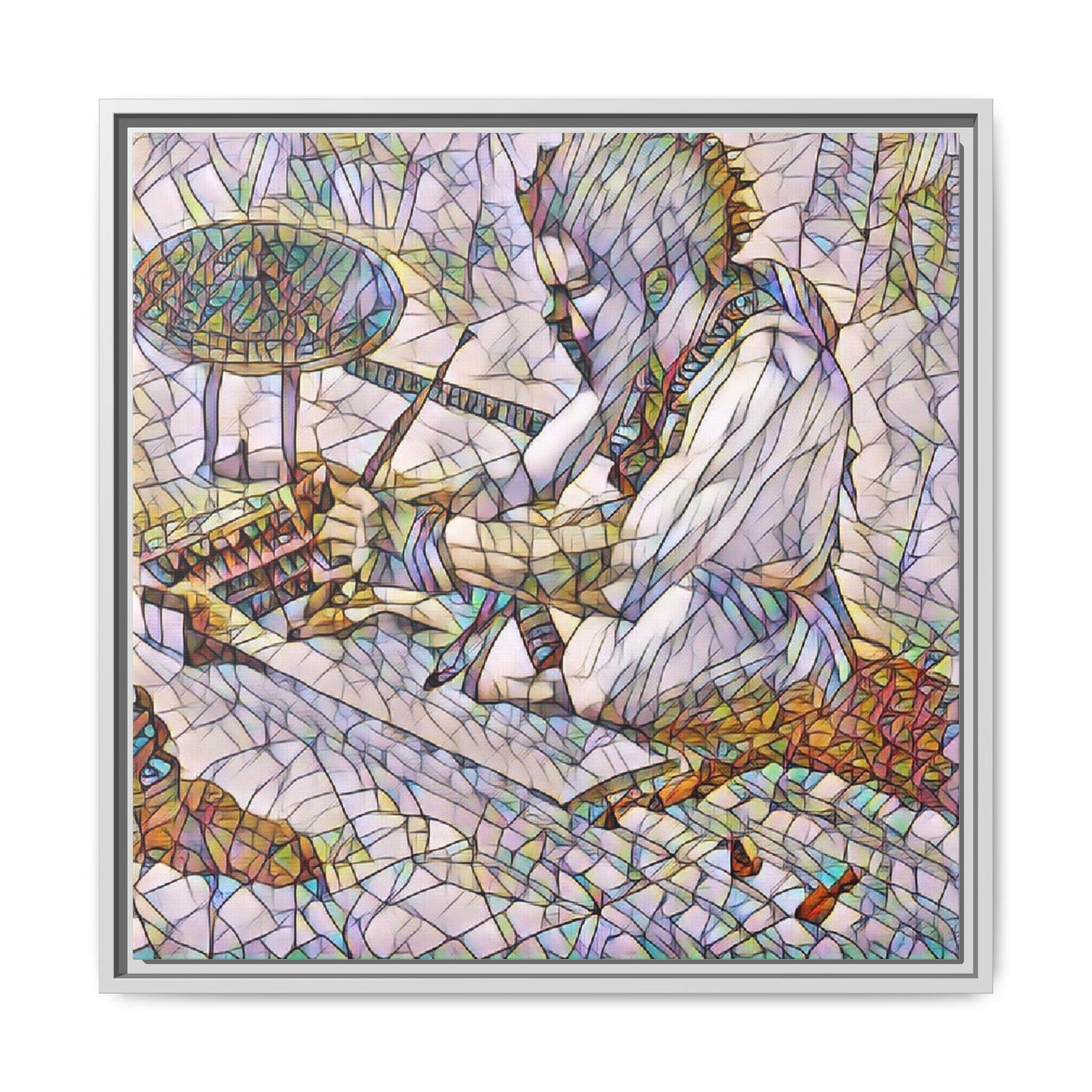 Framed Matte Canvas — Abstract Drummer Mosaic Wall Art