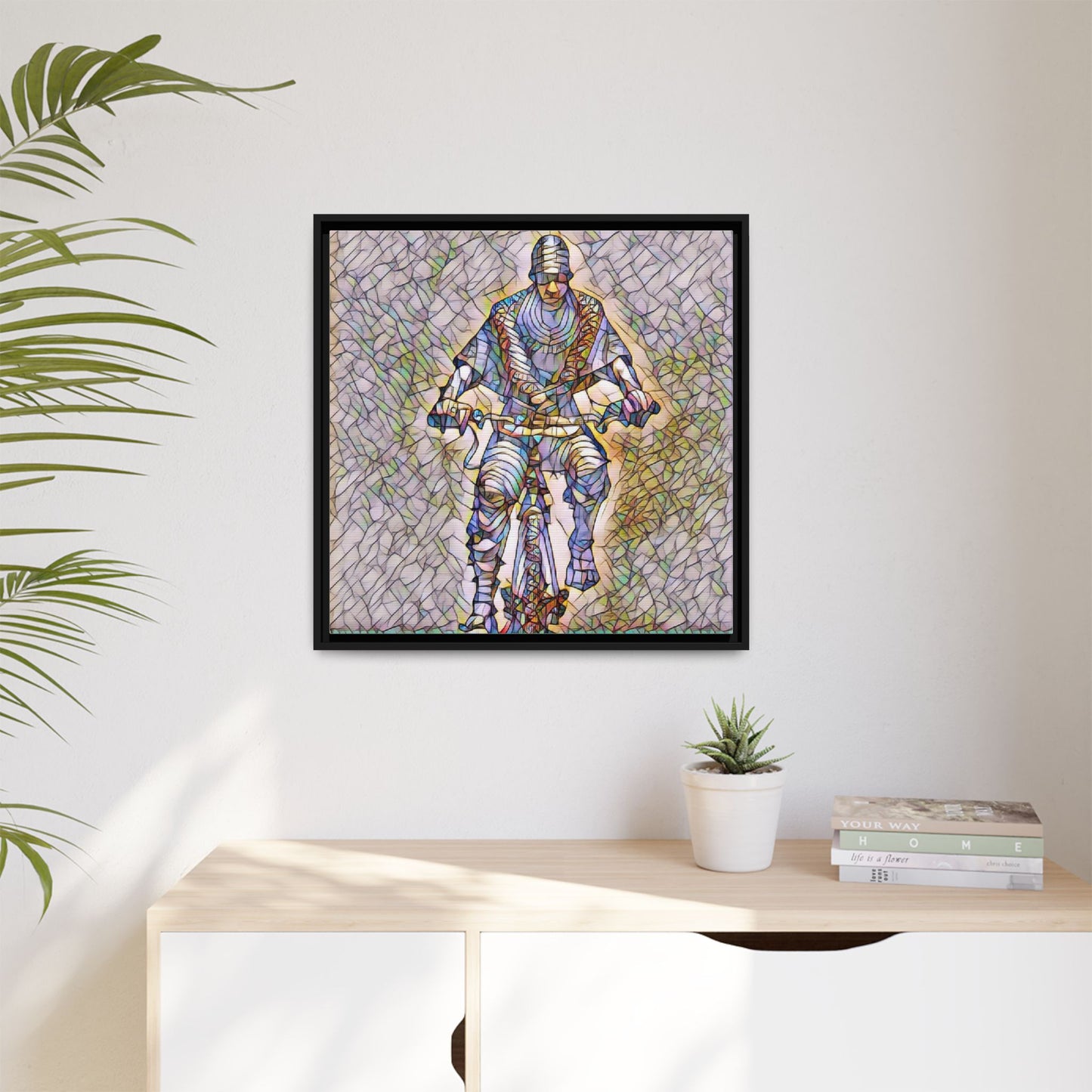 Framed Matte Canvas Art - Stylized Cyclist Illustration