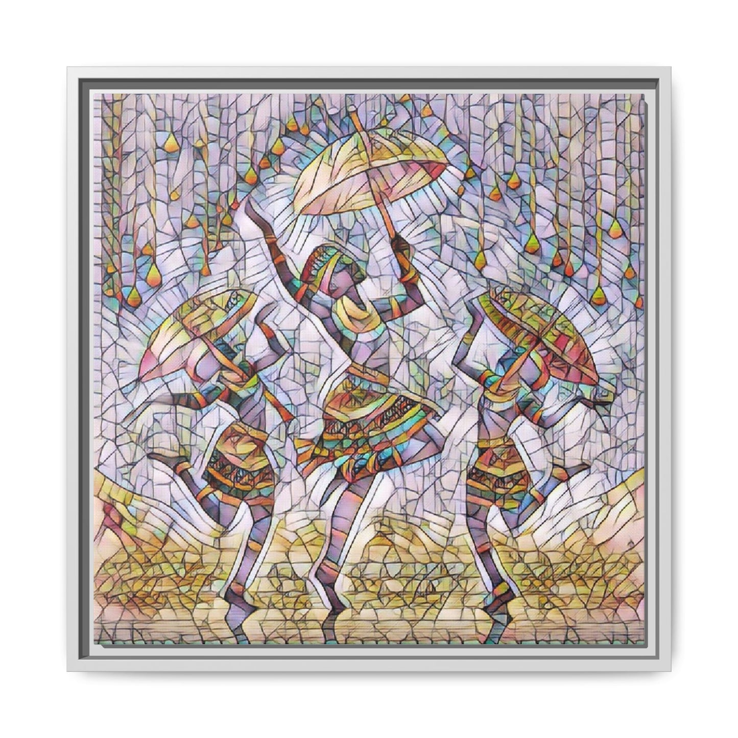 Colorful African Dance Framed Canvas Art — Umbrella Dancers Wall Decor