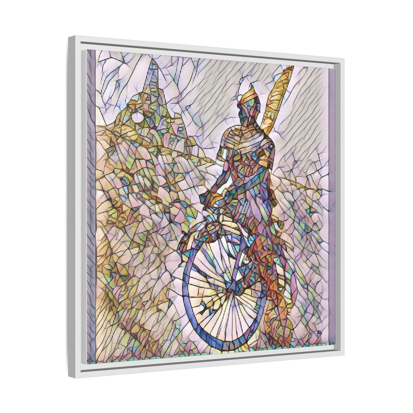 Cyclist Stained Glass Art Print — Framed Matte Canvas