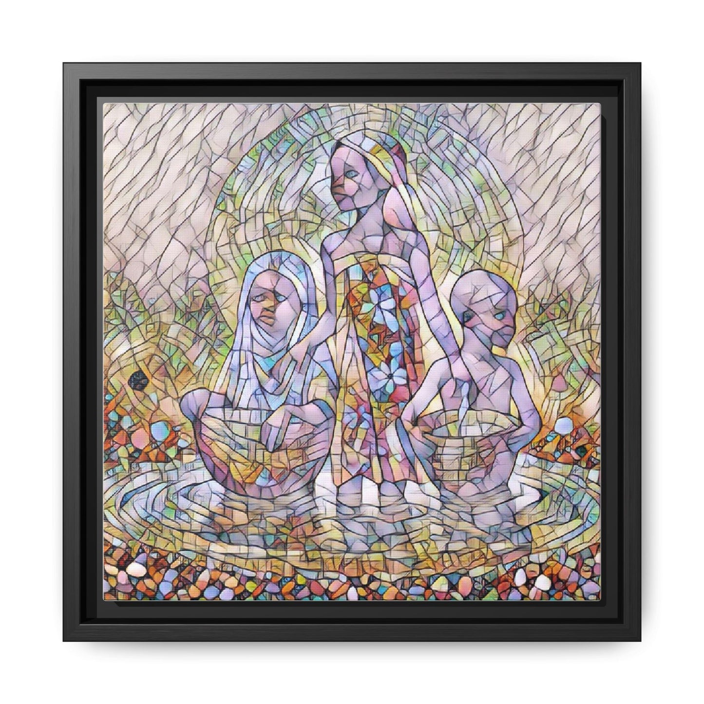 Framed Matte Canvas Art — Stained Glass Trio Women Illustration