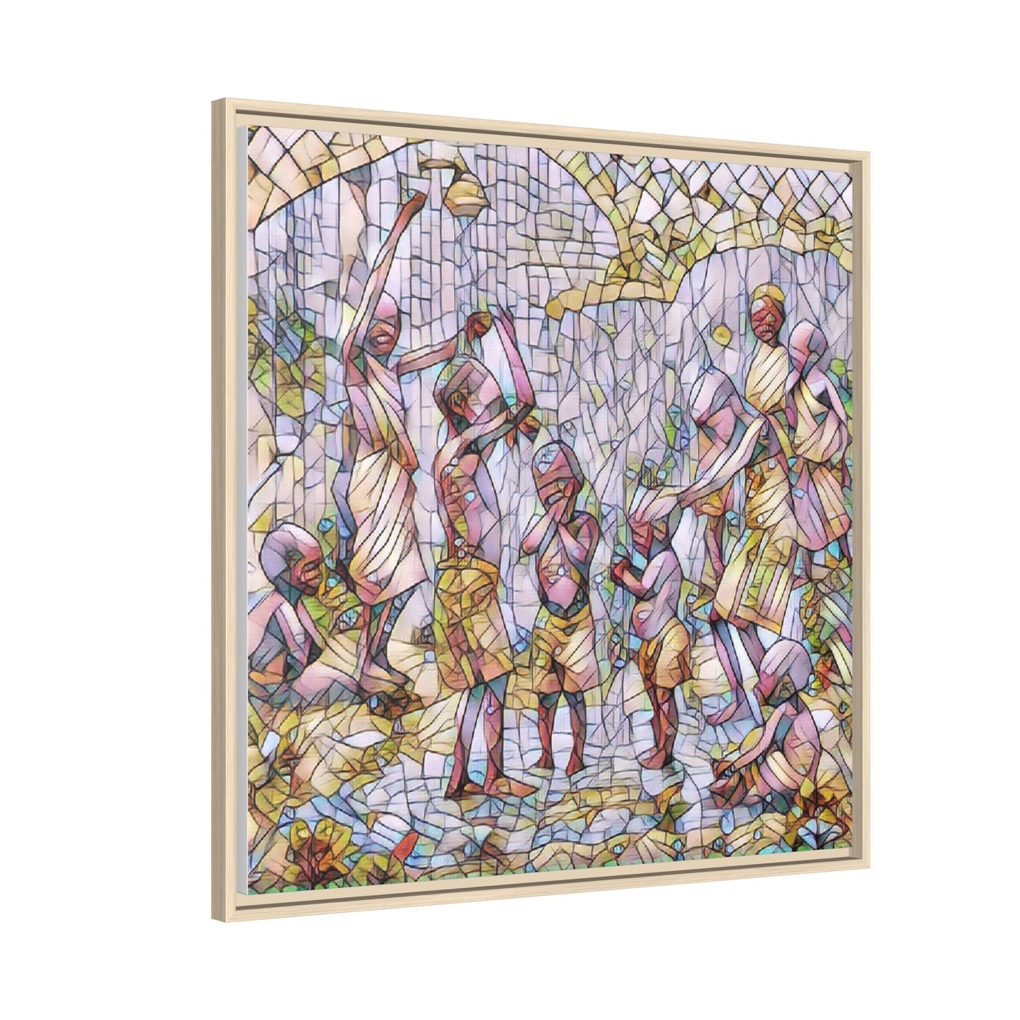 Framed Matte Canvas – Colorful Mosaic Children Playing Wall Art