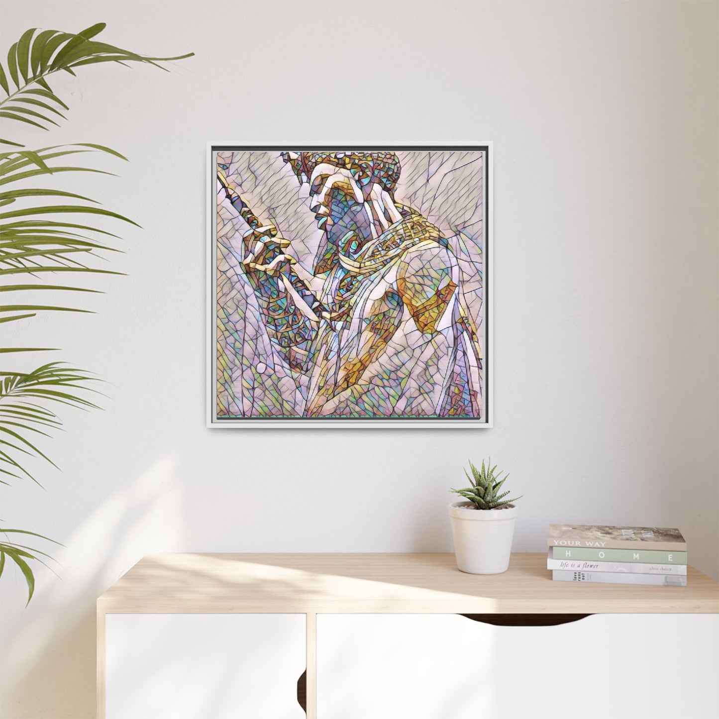 Egyptian Pharaoh Stained Glass Art — Framed Matte Canvas