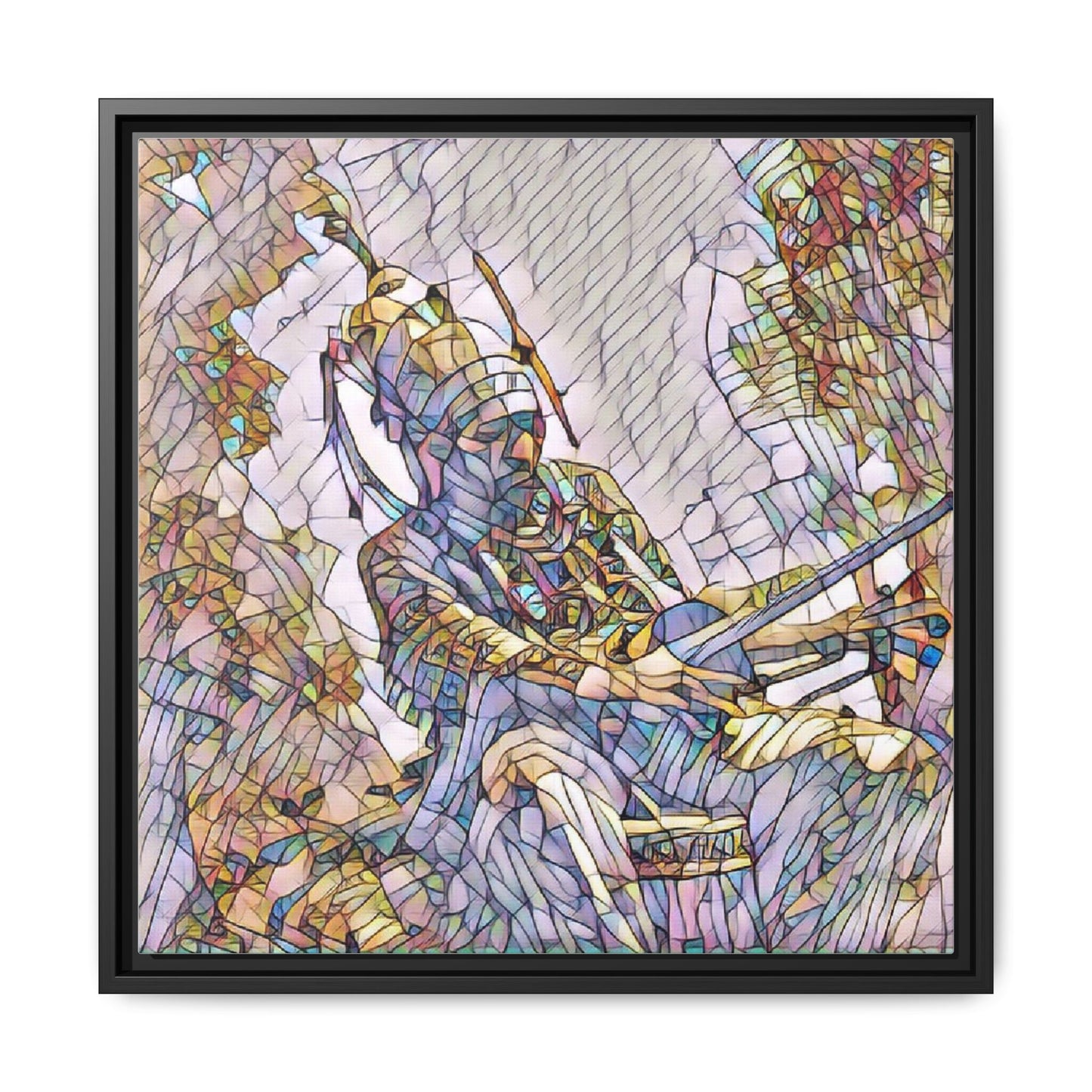 Framed Archery Canvas Print — Stained-Glass Archer Wall Art