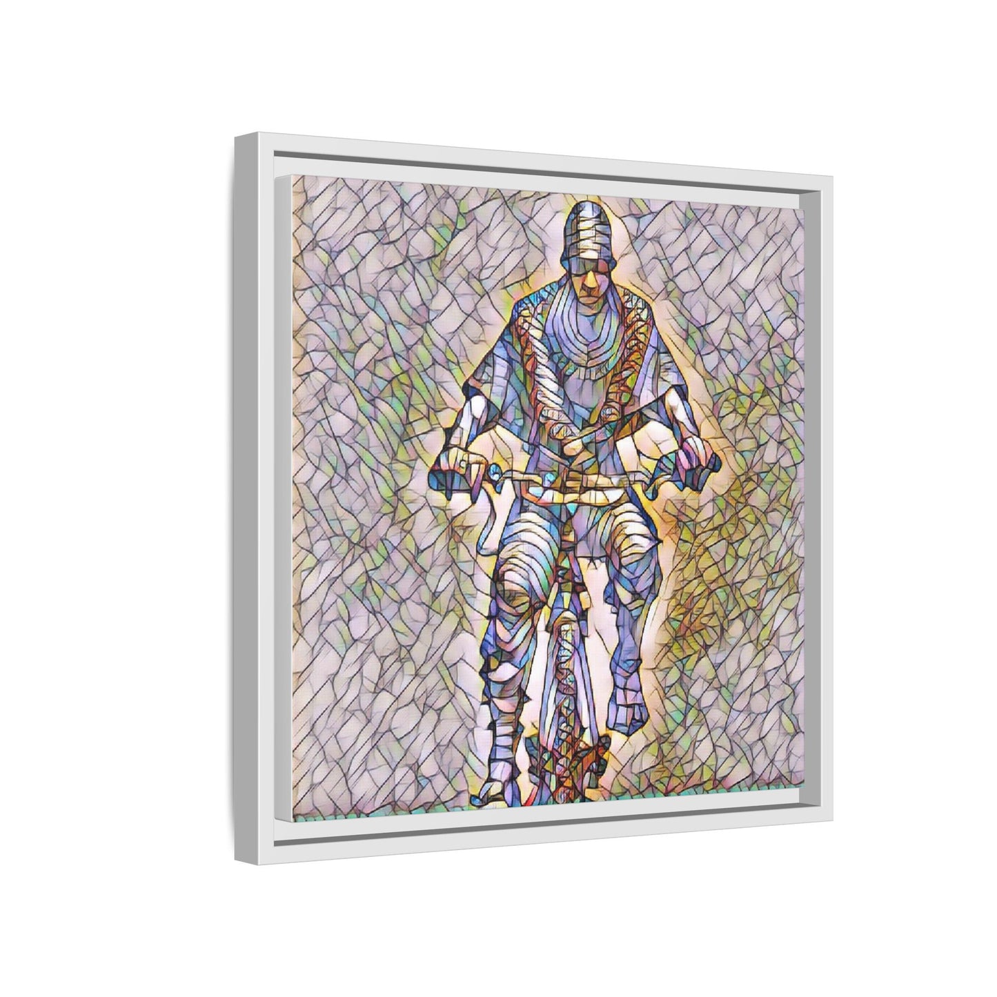 Framed Matte Canvas Art - Stylized Cyclist Illustration