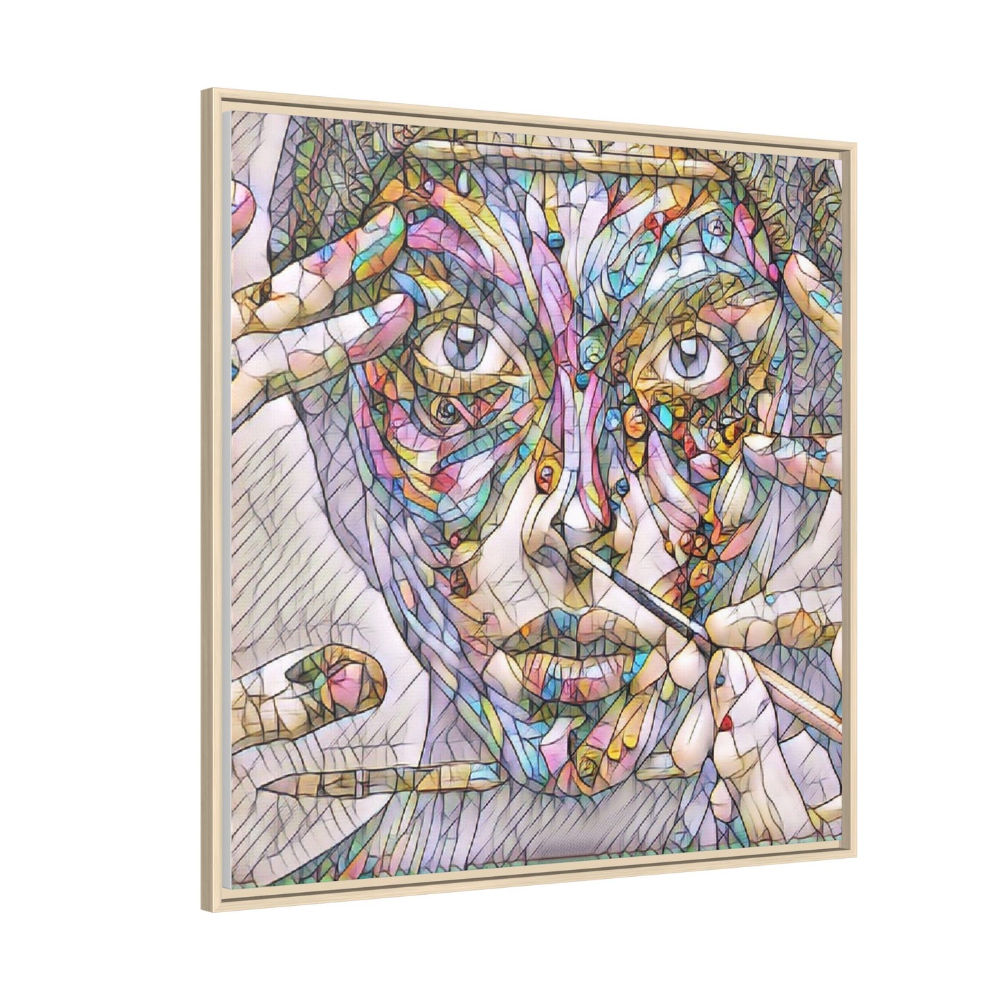Framed Abstract Mosaic Face Canvas — Colorful Modern Wall Art