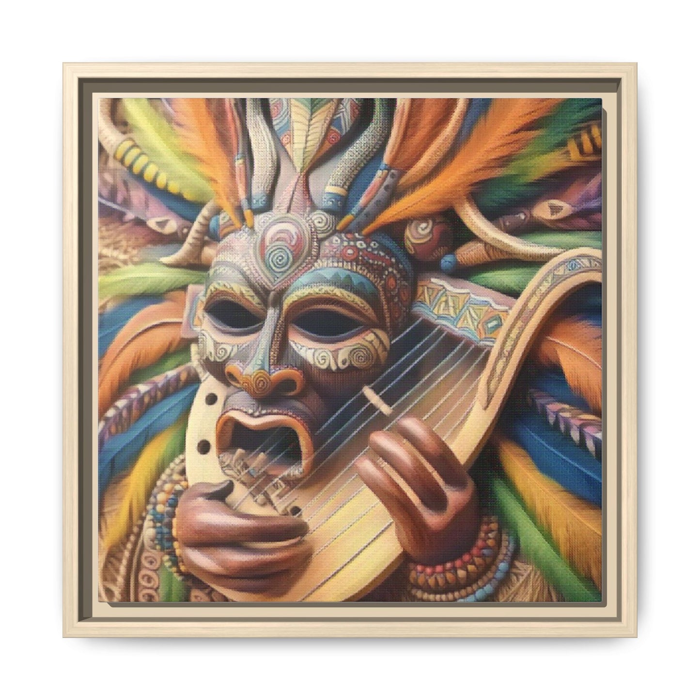 Colorful Tribal Mask Canvas — Framed Matte Wall Art
