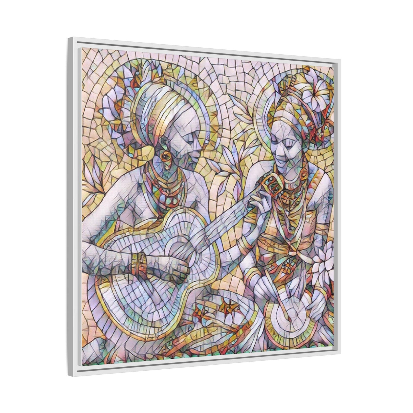 Framed Canvas Art – Colorful Mosaic Musicians Wall Decor