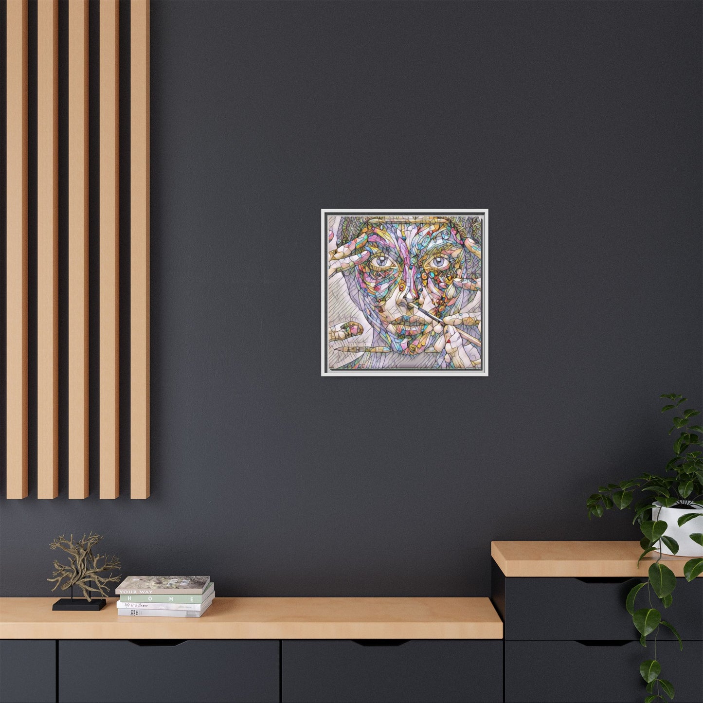 Framed Abstract Mosaic Face Canvas — Colorful Modern Wall Art