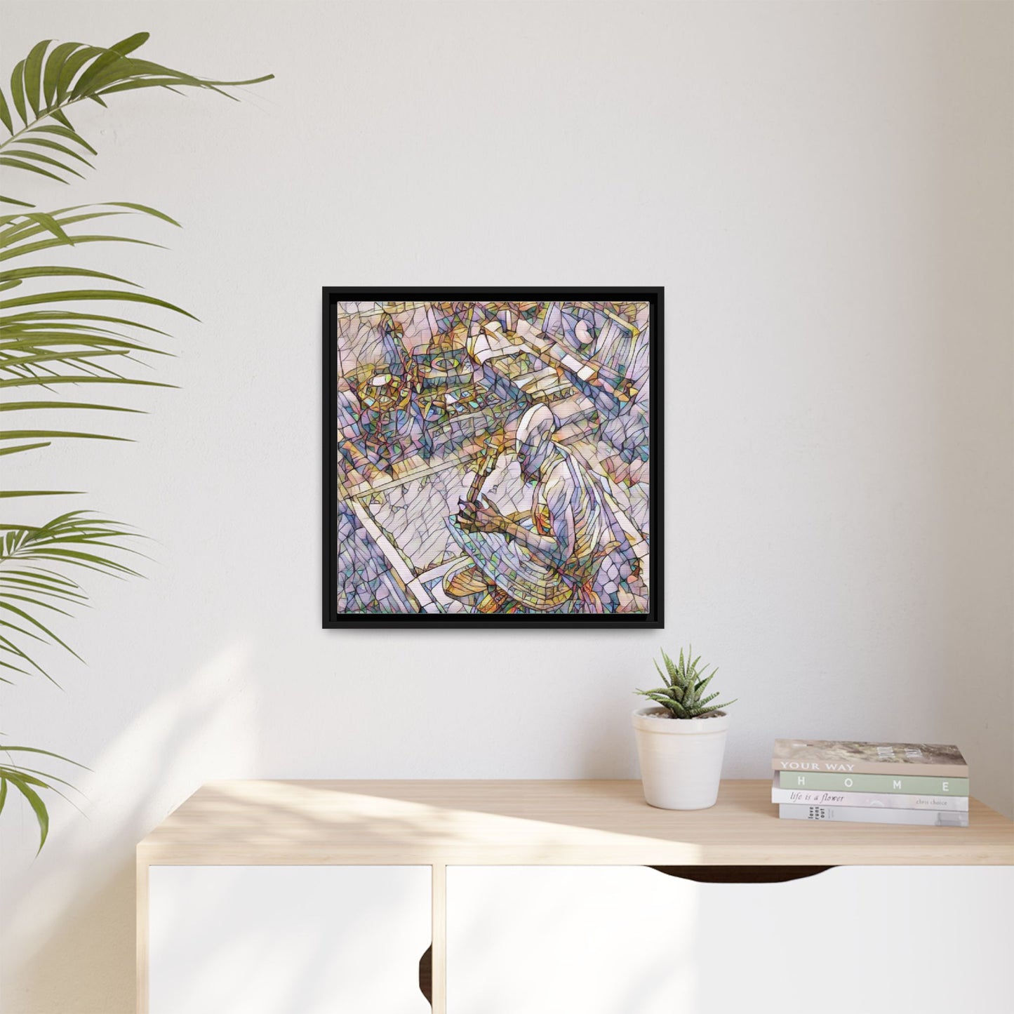 Stained-Glass DJ Matte Canvas Print (Framed) — Colorful Music Room Wall Art