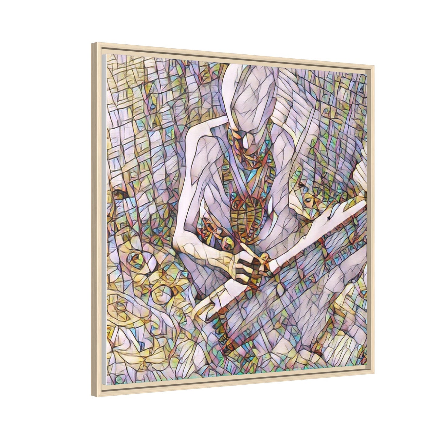 Abstract Fantasy Warrior Matte Framed Canvas — Colorful Stained-Glass Style Art