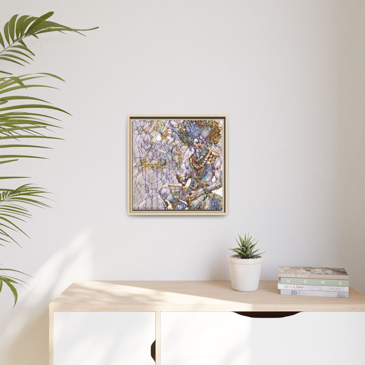 Framed Matte Canvas Art — Colorful Tribal Warrior Illustration