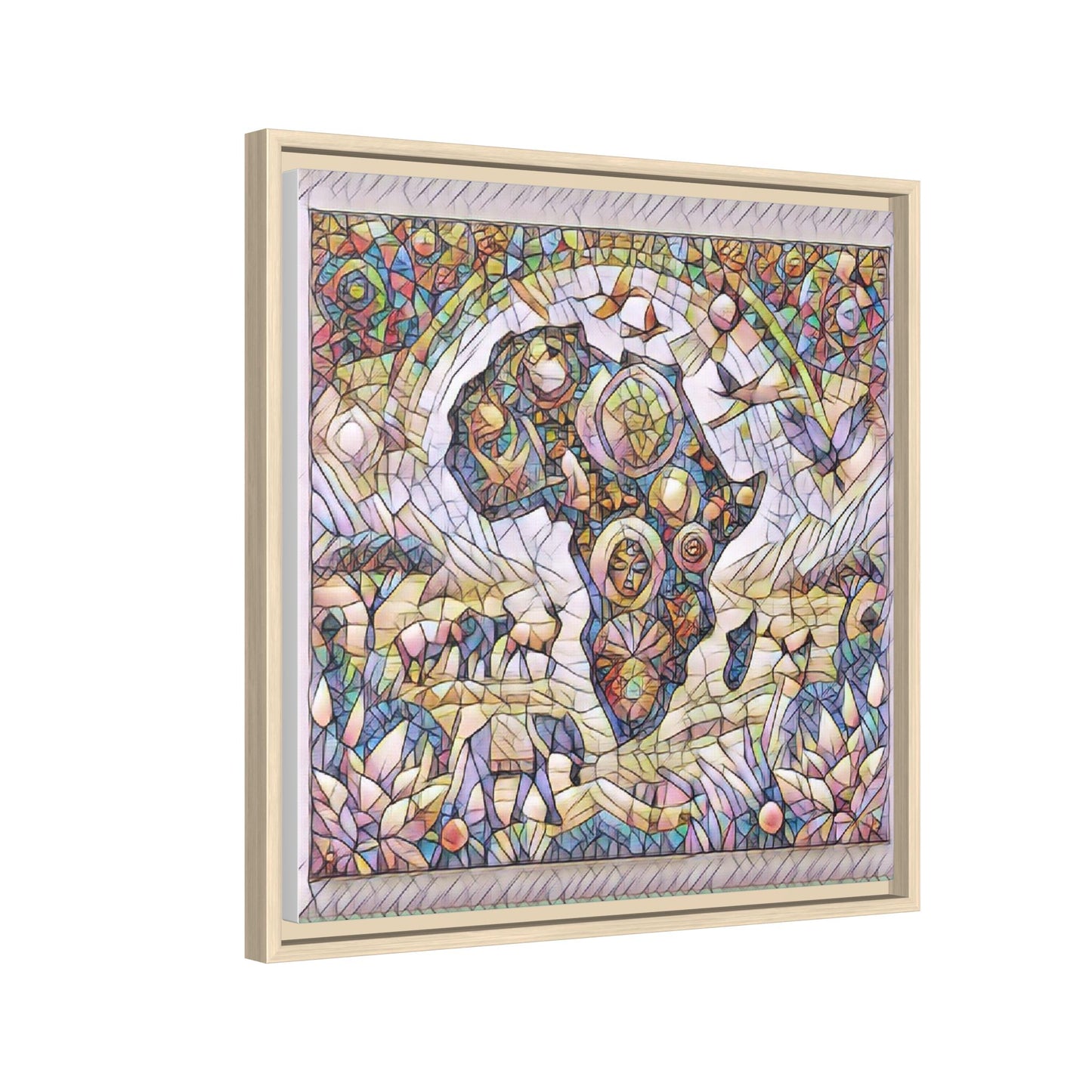Abstract Mosaic Africa Framed Canvas — Colorful Stained-Glass Wall Art