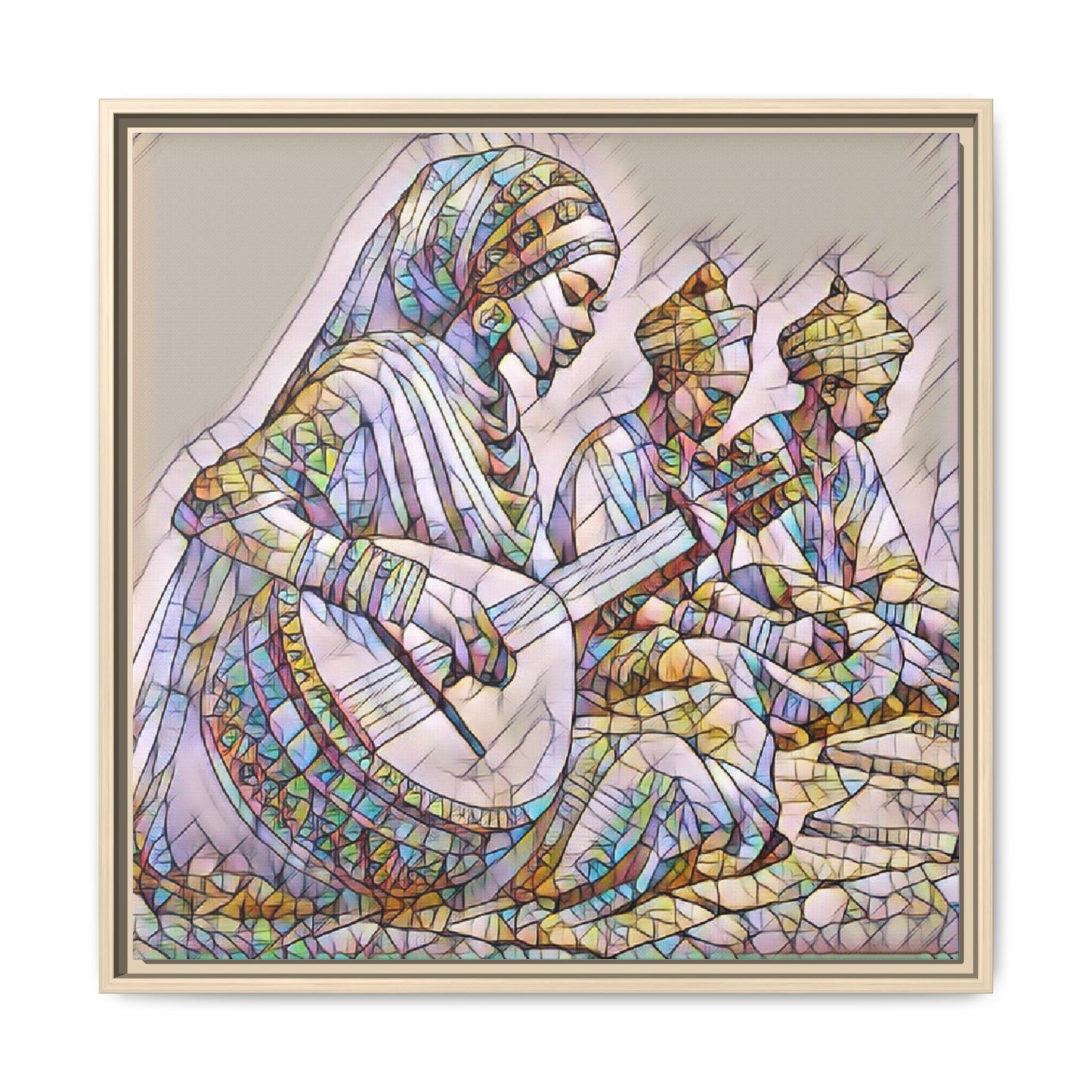Framed Matte Canvas: Colorful Moroccan Musicians Wall Art