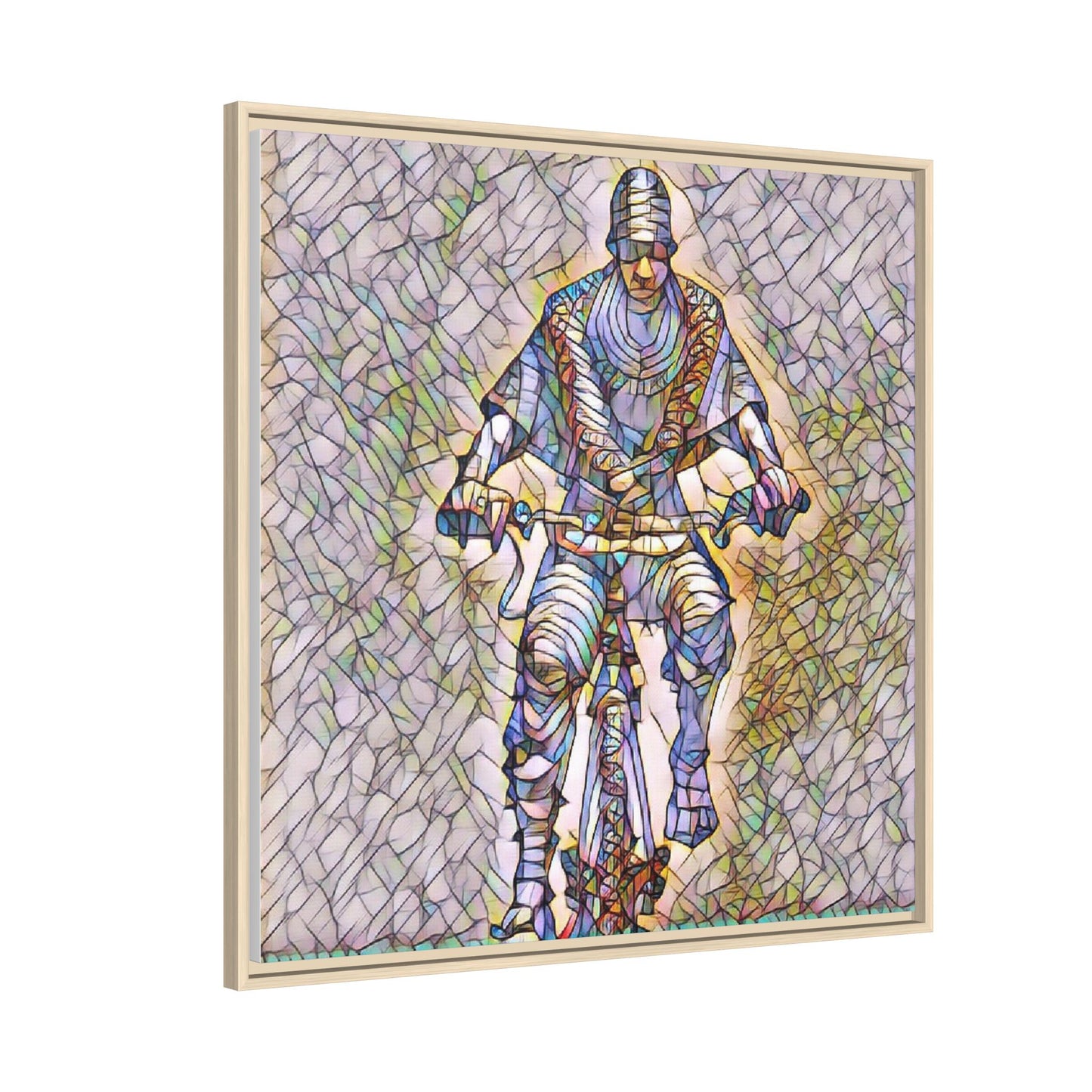 Framed Matte Canvas Art - Stylized Cyclist Illustration