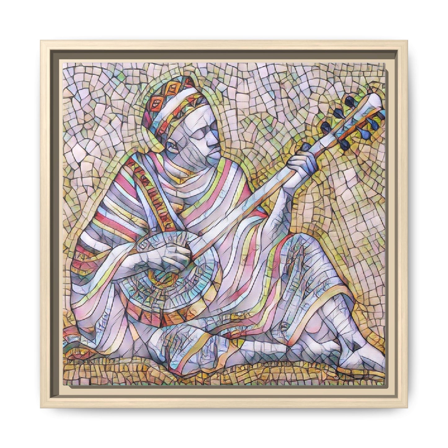 Framed Mosaic Musician Canvas – Colorful Bohemian Wall Art