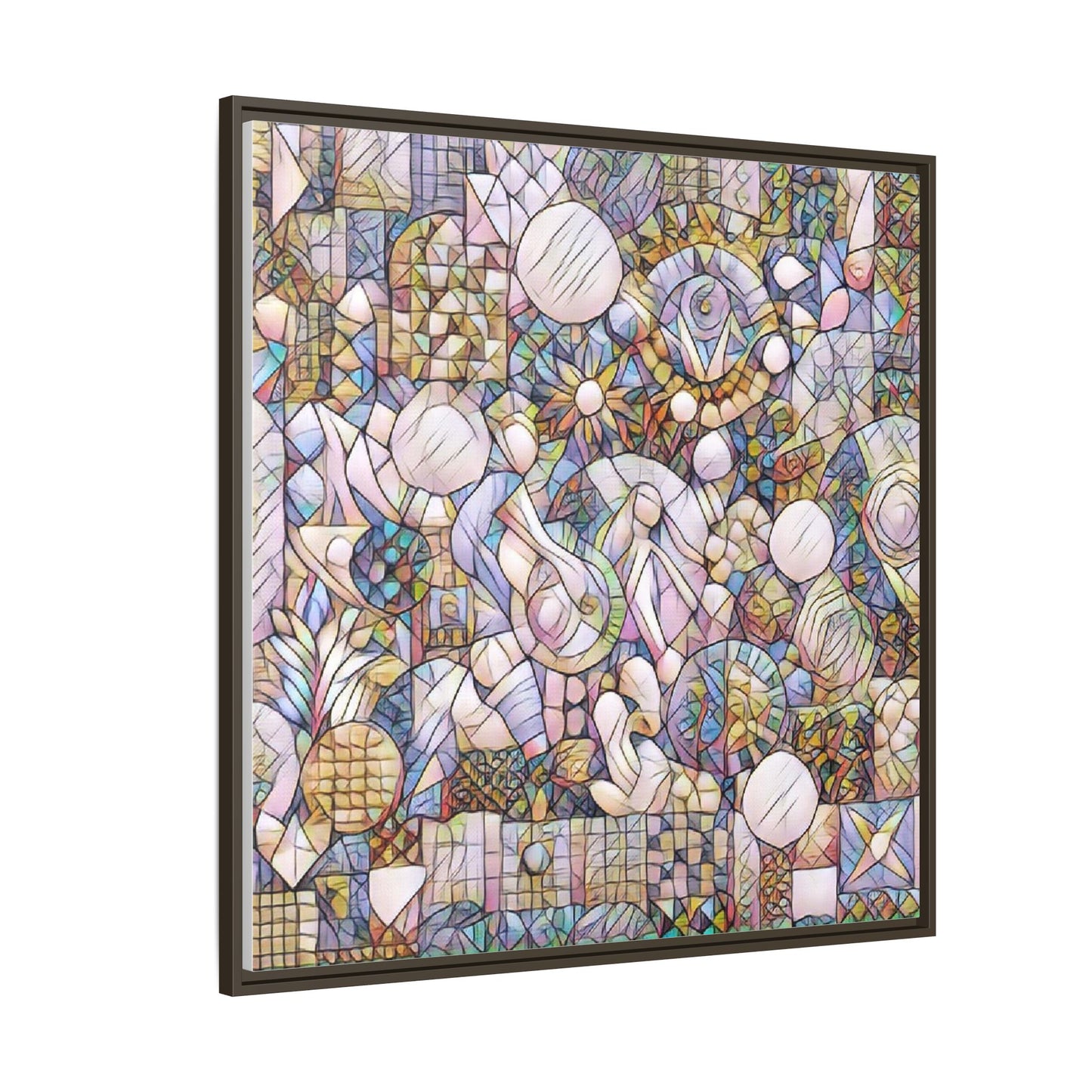 Abstract Geometric Mosaic Framed Canvas — Multicolor Modern Wall Art