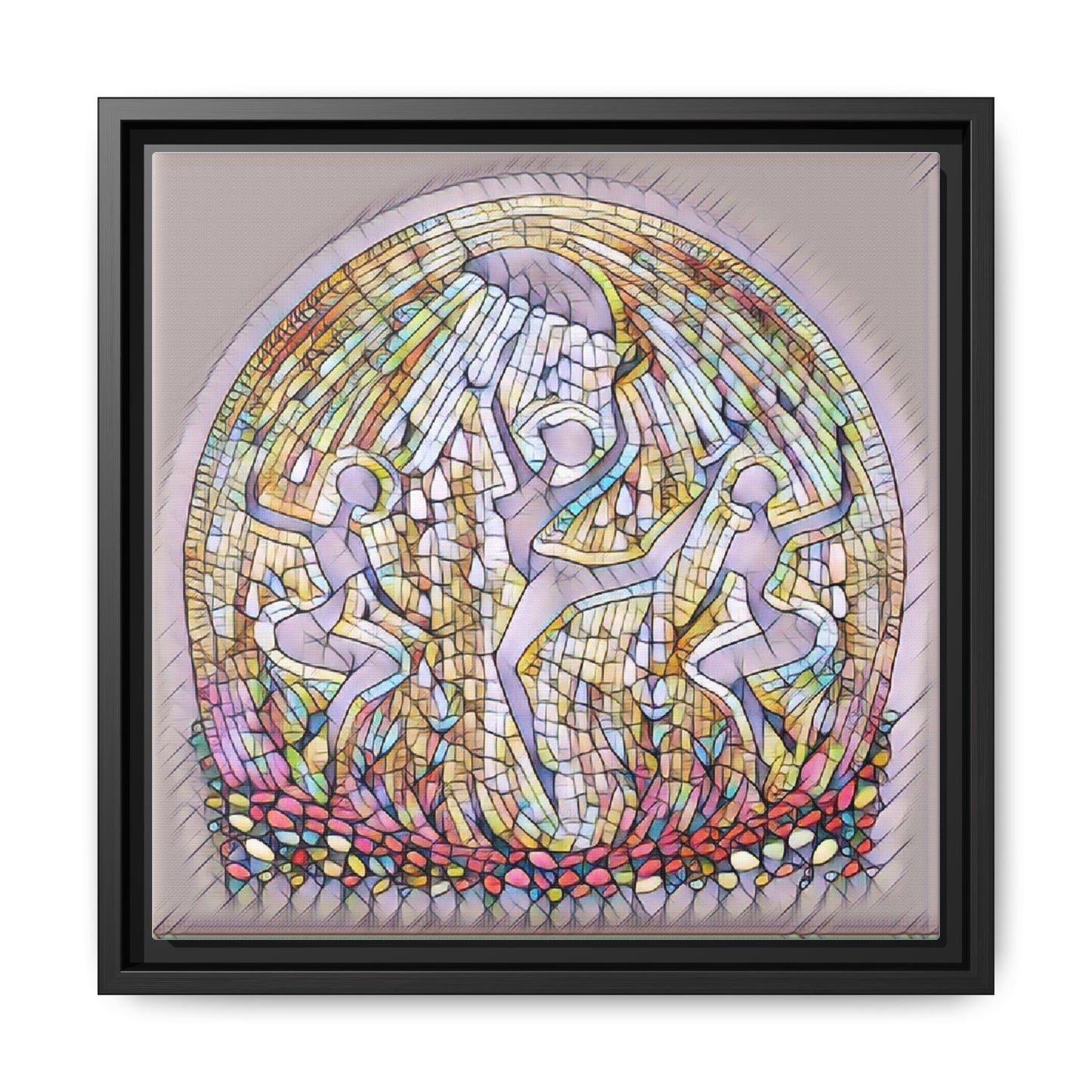Framed Canvas Art - Stained Glass Dance Trio (Matte Multi-Color)