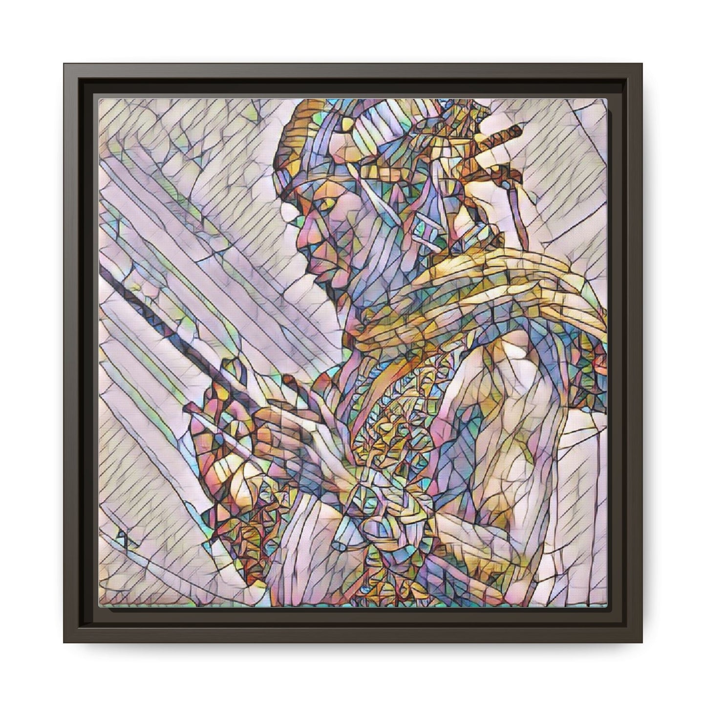Framed Canvas Art - Colorful Tribal Warrior Portrait (Matte)