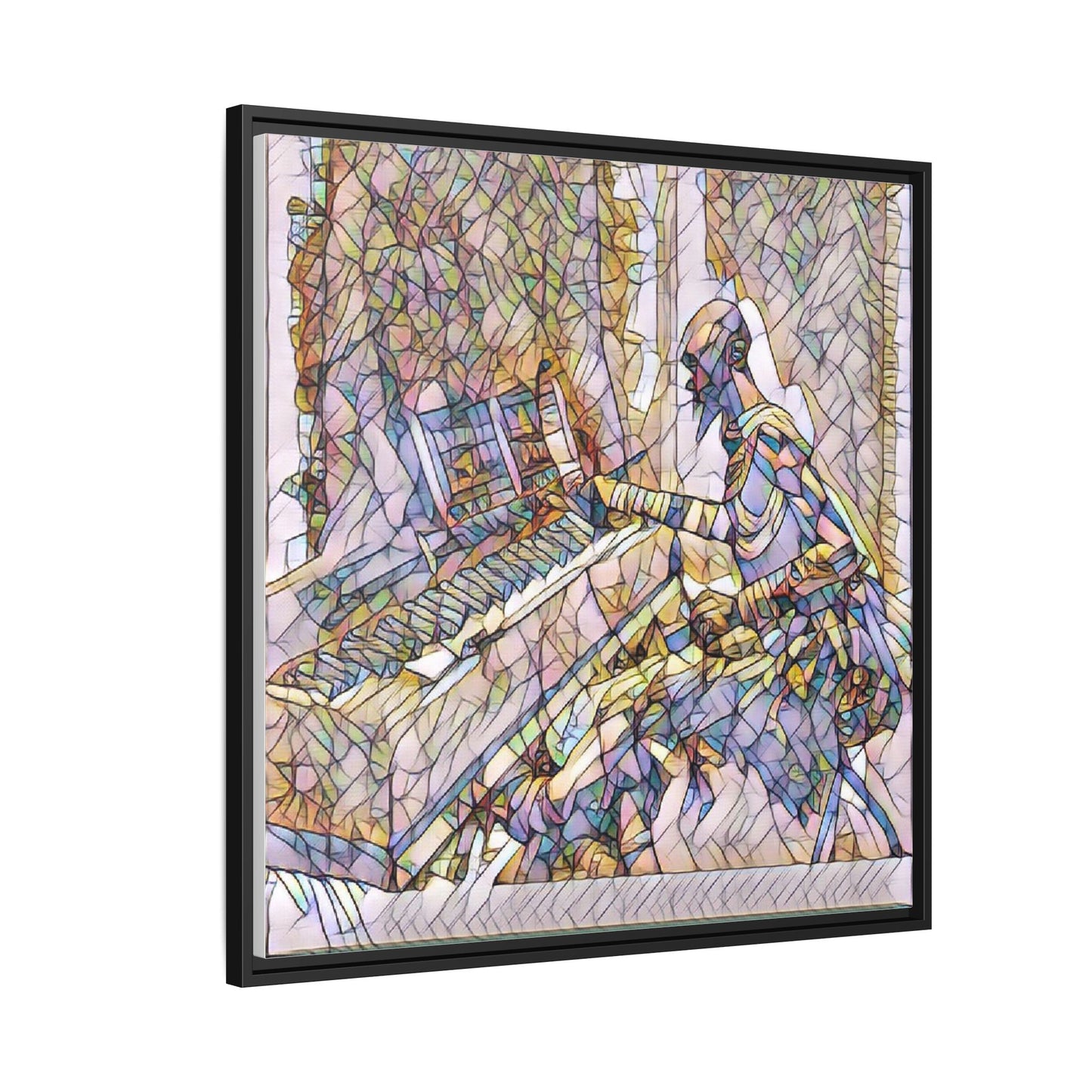 Framed Matte Canvas Art — Colorful Abstract Musician at Piano