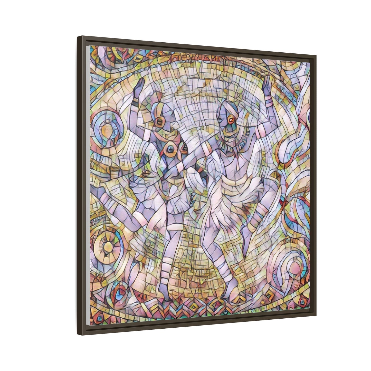 Abstract Dancers Matte Framed Canvas Wall Art — Multi‑Color Stained Glass Style