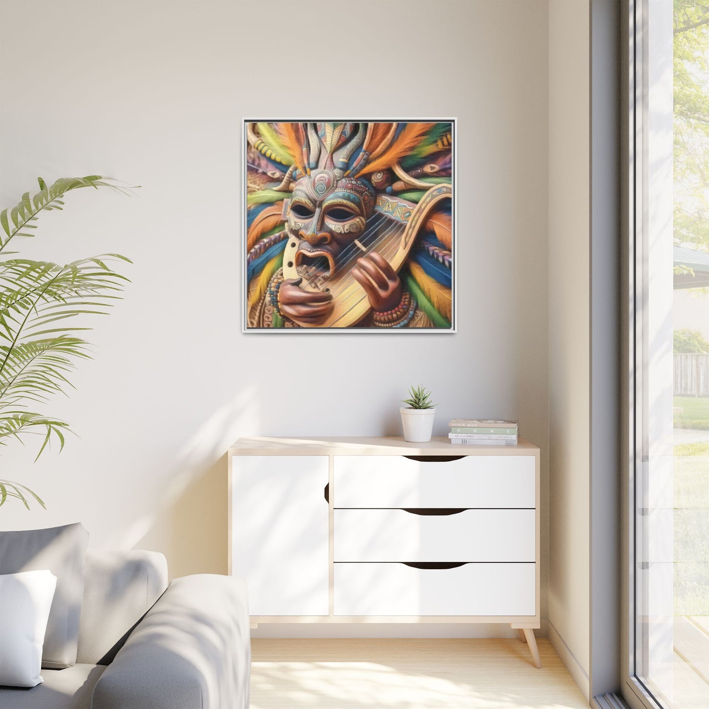 Colorful Tribal Mask Canvas — Framed Matte Wall Art