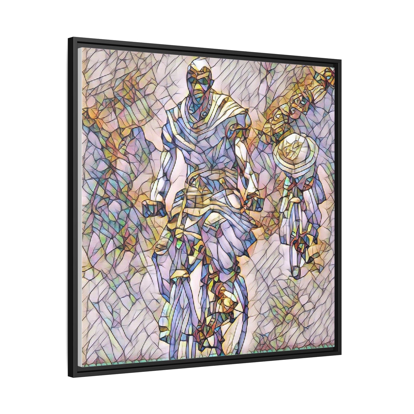 Framed Matte Canvas — Abstract Cyclist Artwork (Multi‑Color)