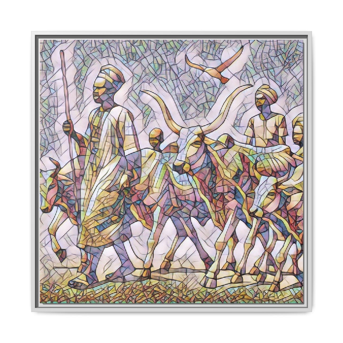 Framed Matte Canvas: Colorful African Herdsmen Art Print
