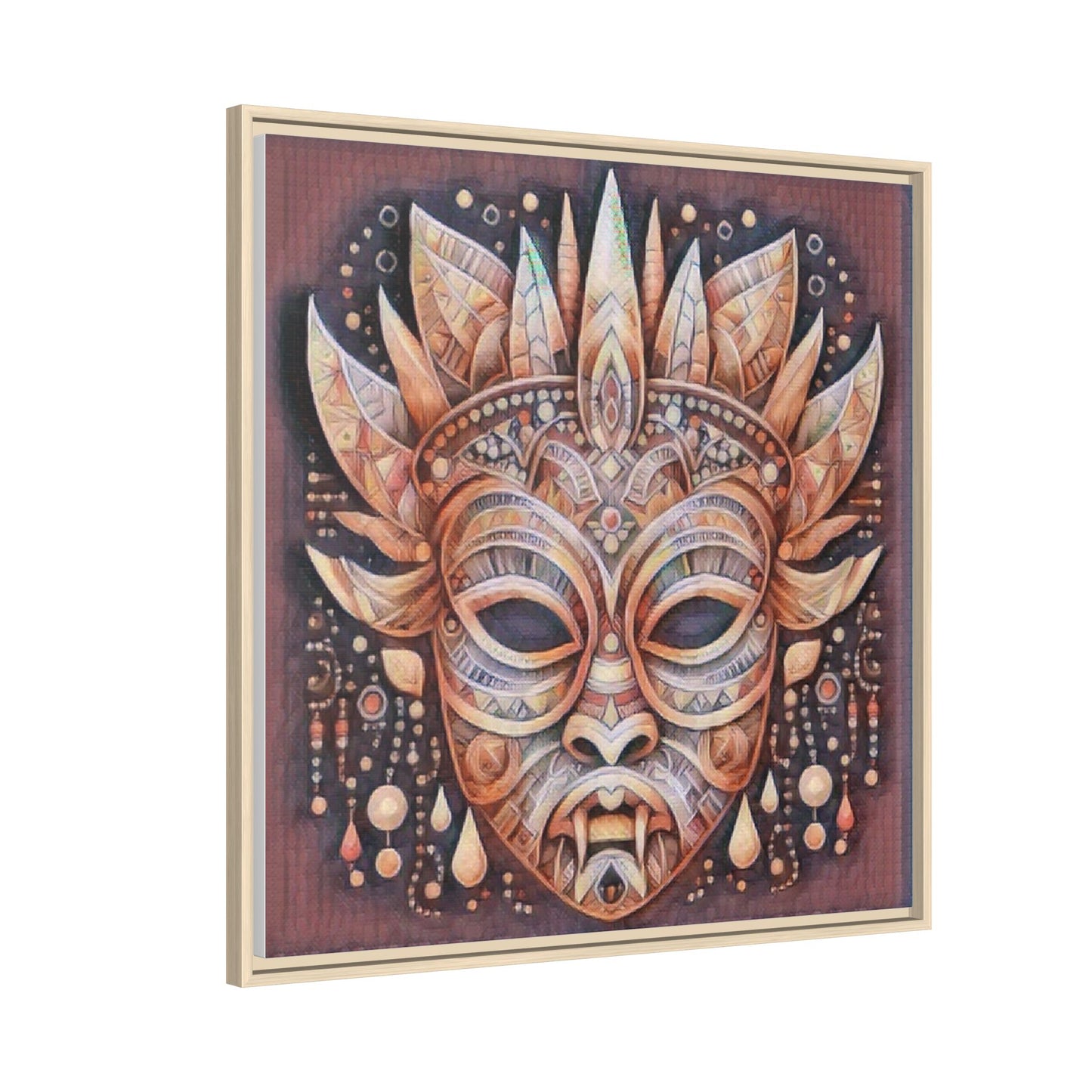 Tribal Sun Mask Framed Canvas Art — Boho Ethnic Wall Decor