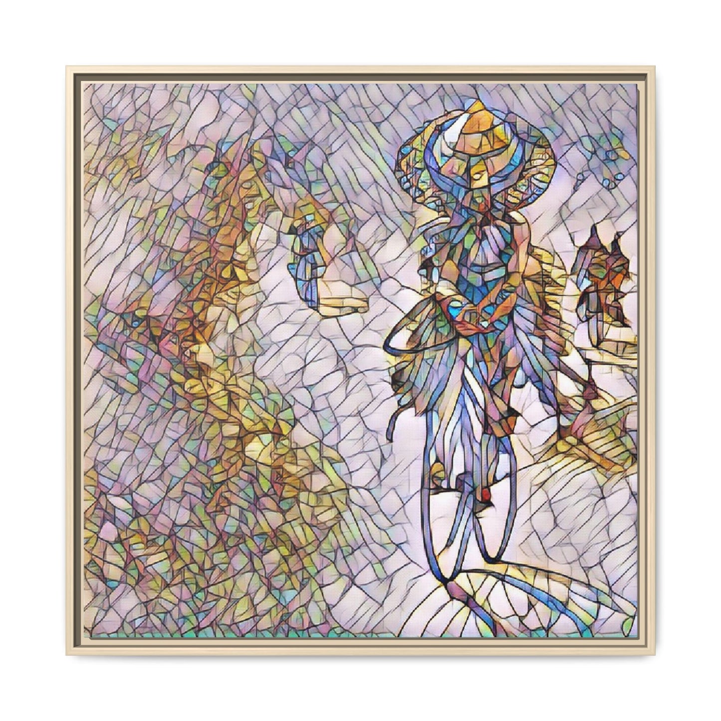 Abstract Cyclist Stained-Glass Art Print — Framed Matte Canvas