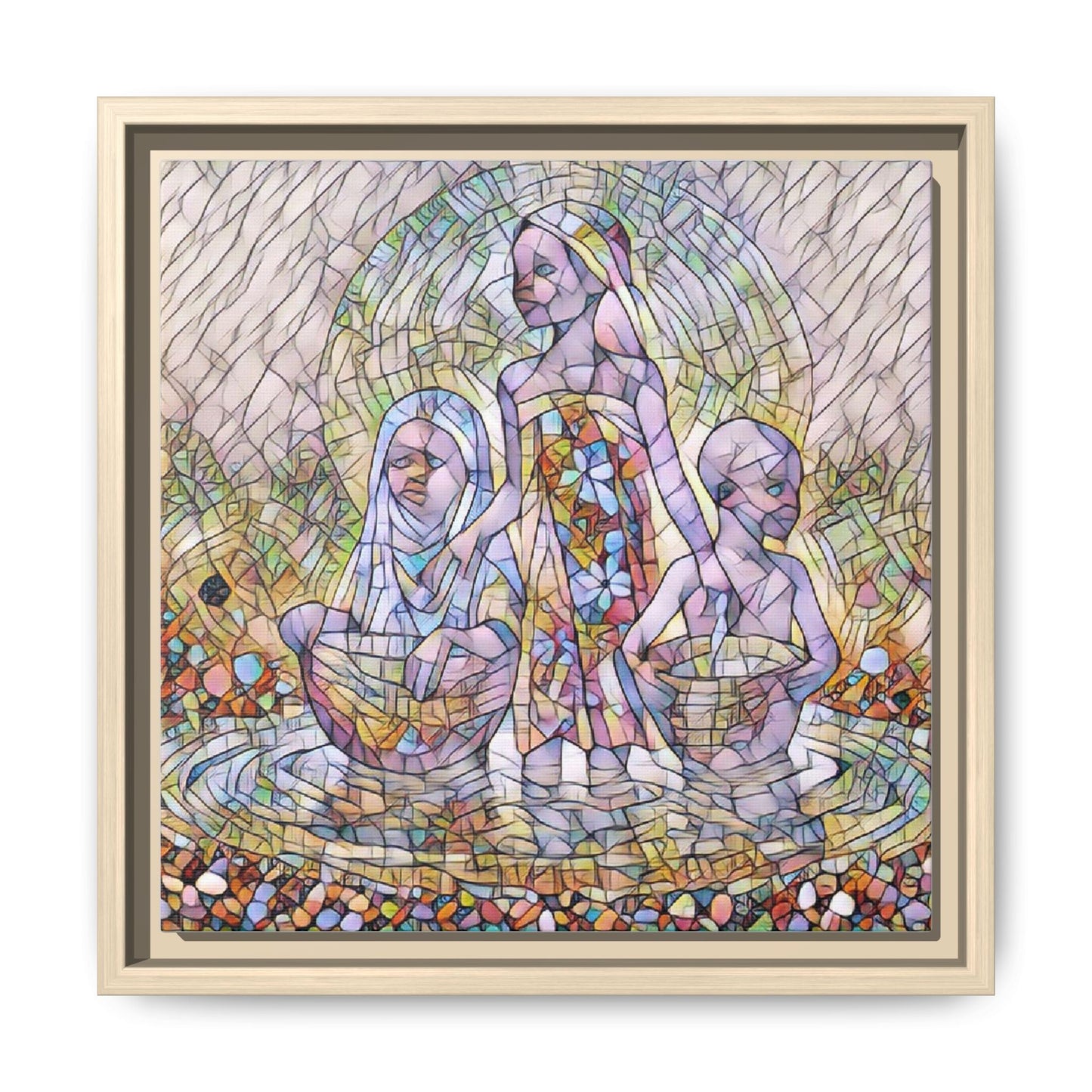 Framed Matte Canvas Art — Stained Glass Trio Women Illustration