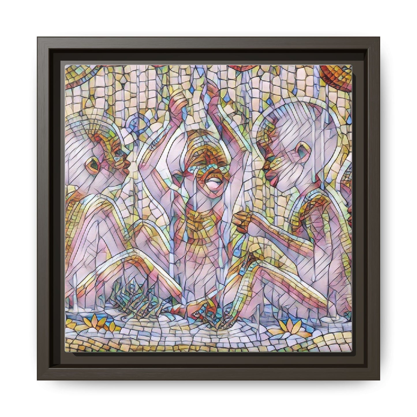 Framed Matte Canvas Art — Mosaic Children Playing (Multicolor)