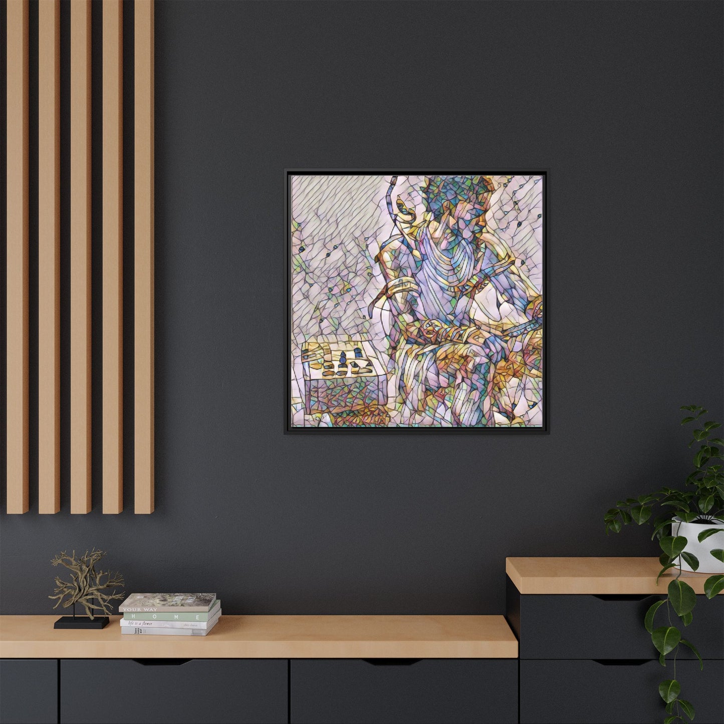 Framed Matte Canvas Art — Abstract Stained-Glass Chess Player
