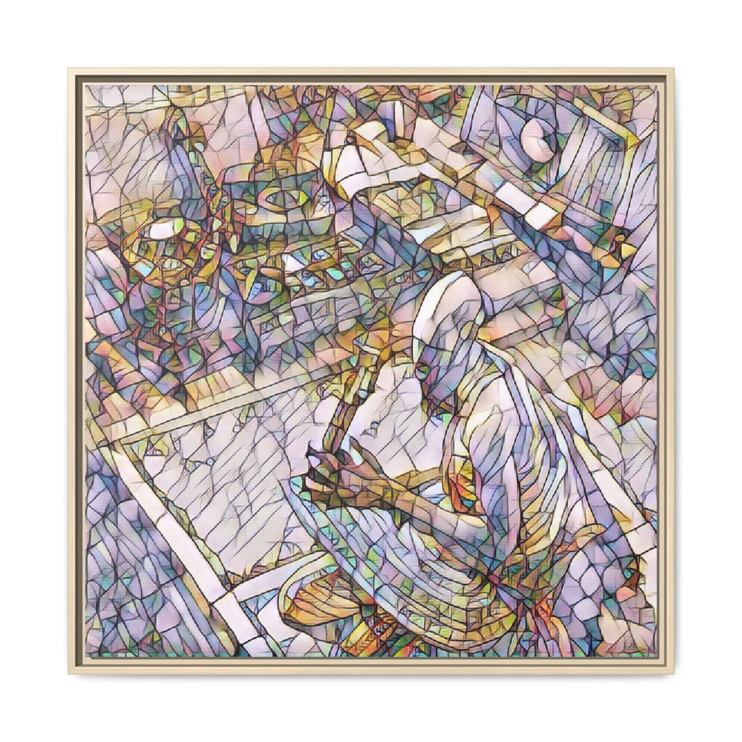 Stained-Glass DJ Matte Canvas Print (Framed) — Colorful Music Room Wall Art
