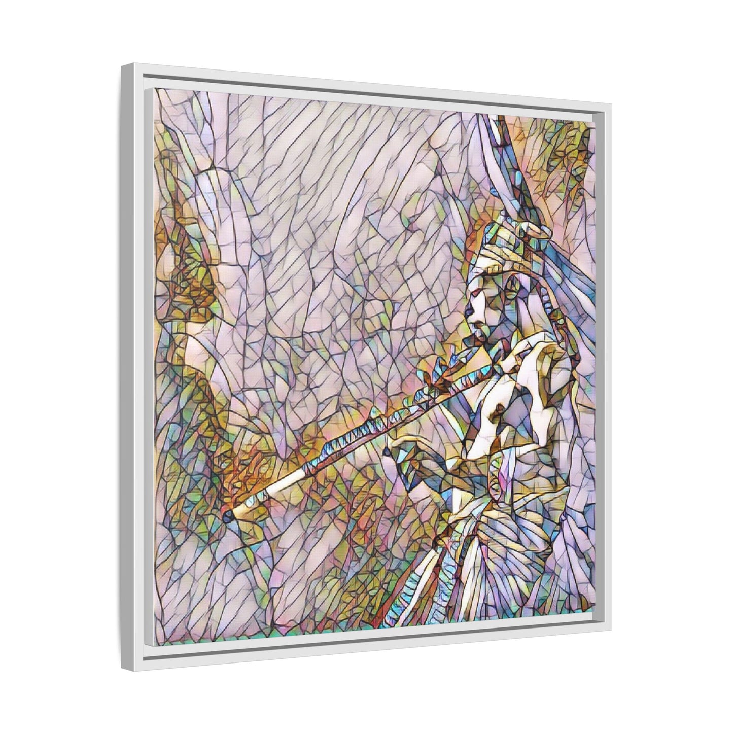 Abstract Tribal Flutist Matte Canvas Framed Wall Art