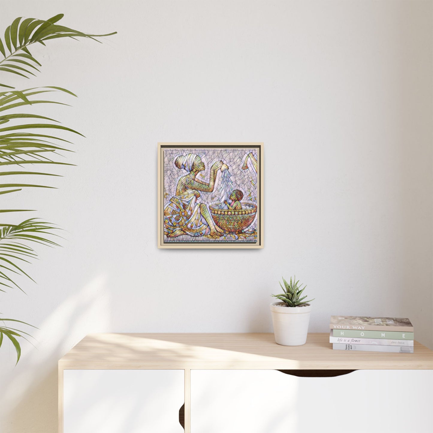 African Mother and Child Mosaic Matte Canvas (Framed)