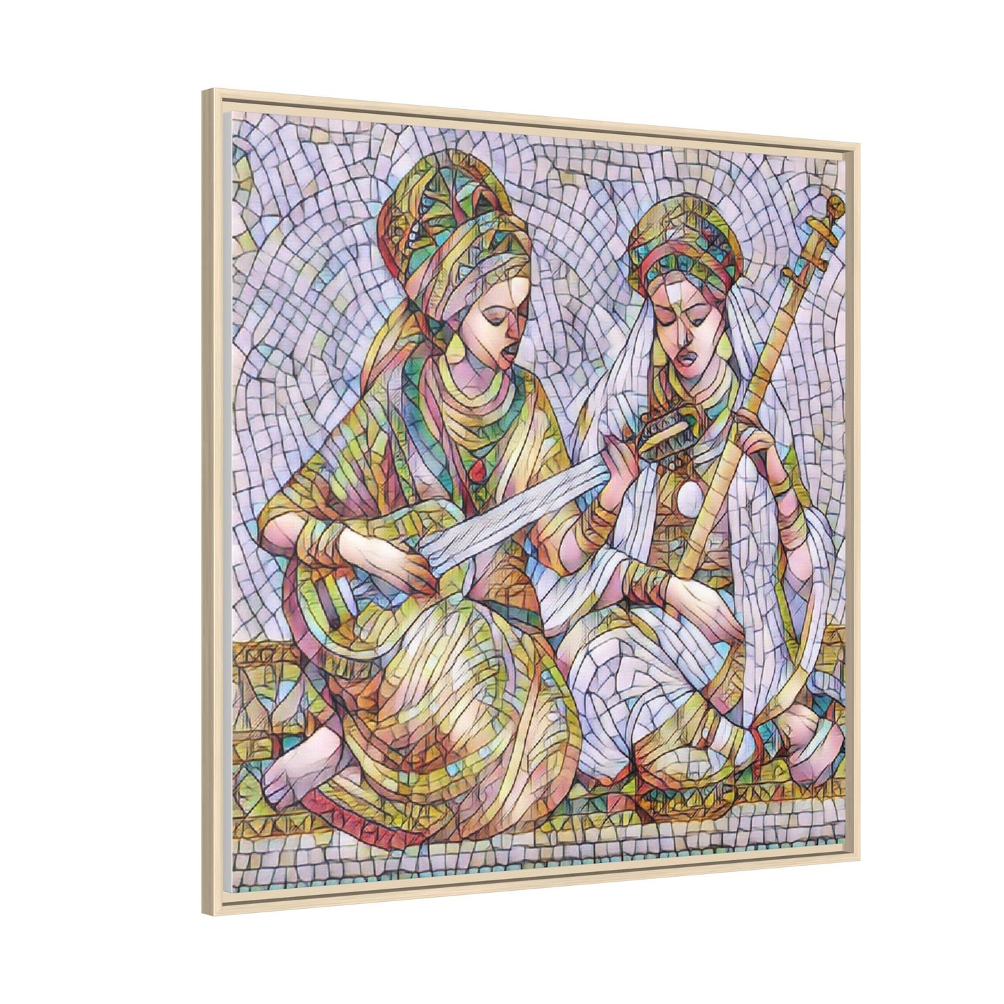Framed Mosaic Art Print — Two Women Playing Lutes (Matte Canvas)