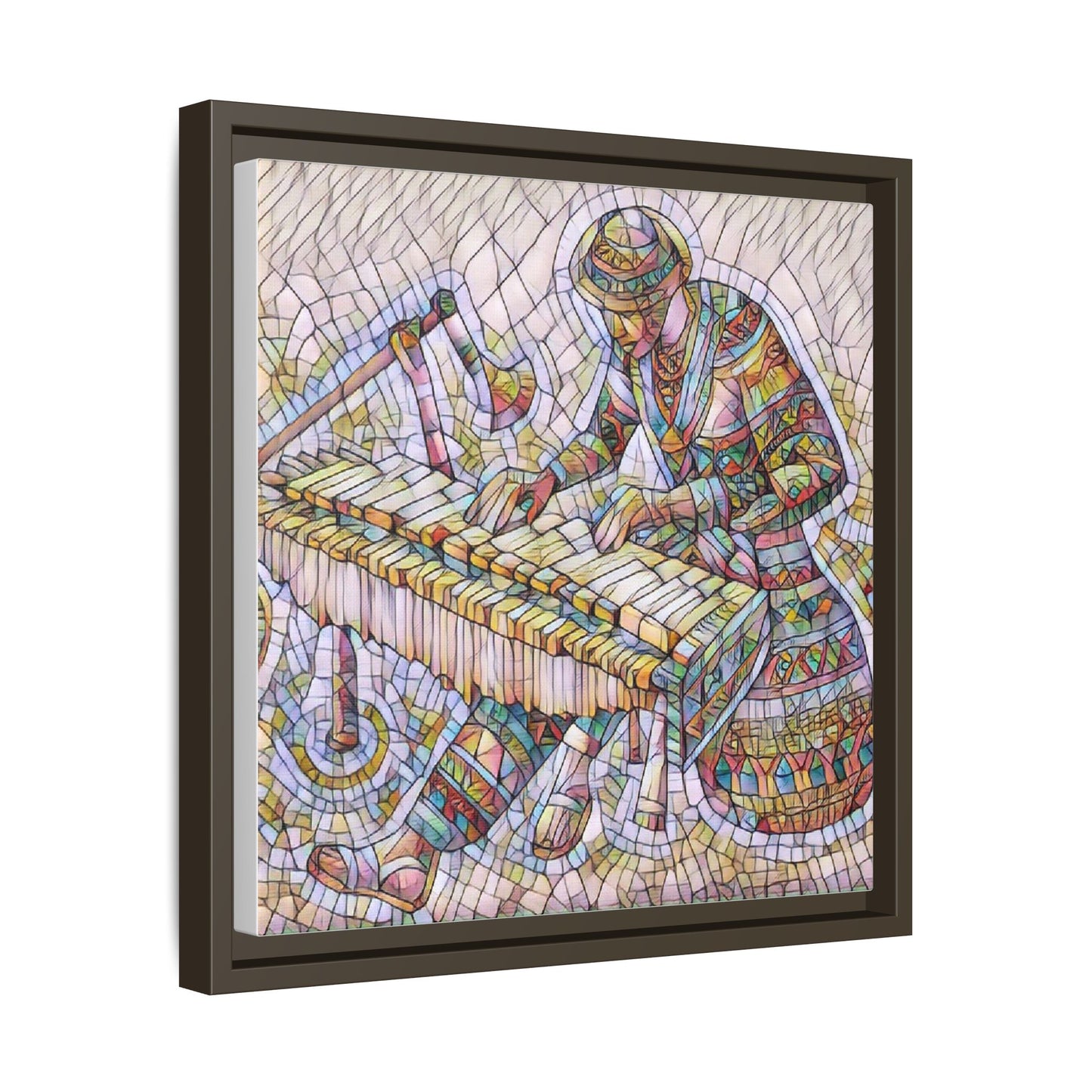 Framed Canvas Art - Colorful Mosaic Vibraphone Musician Print